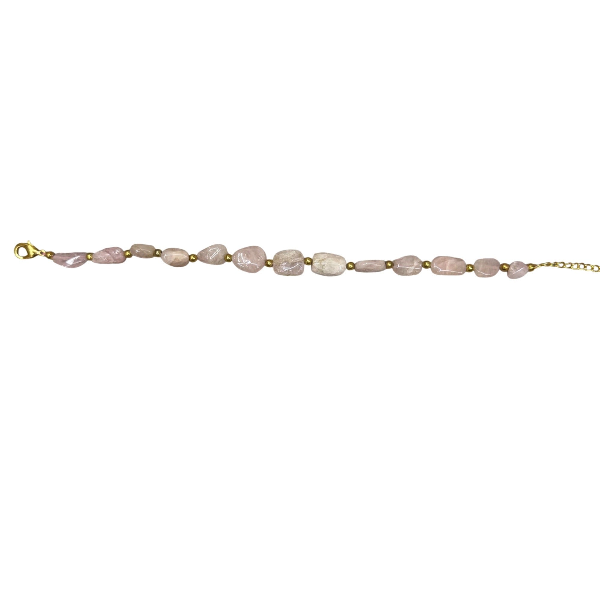 Vintage Natural Rose Quartz Bracelet Gold-Tone 9-11" Anklet Natural Stone Beach
