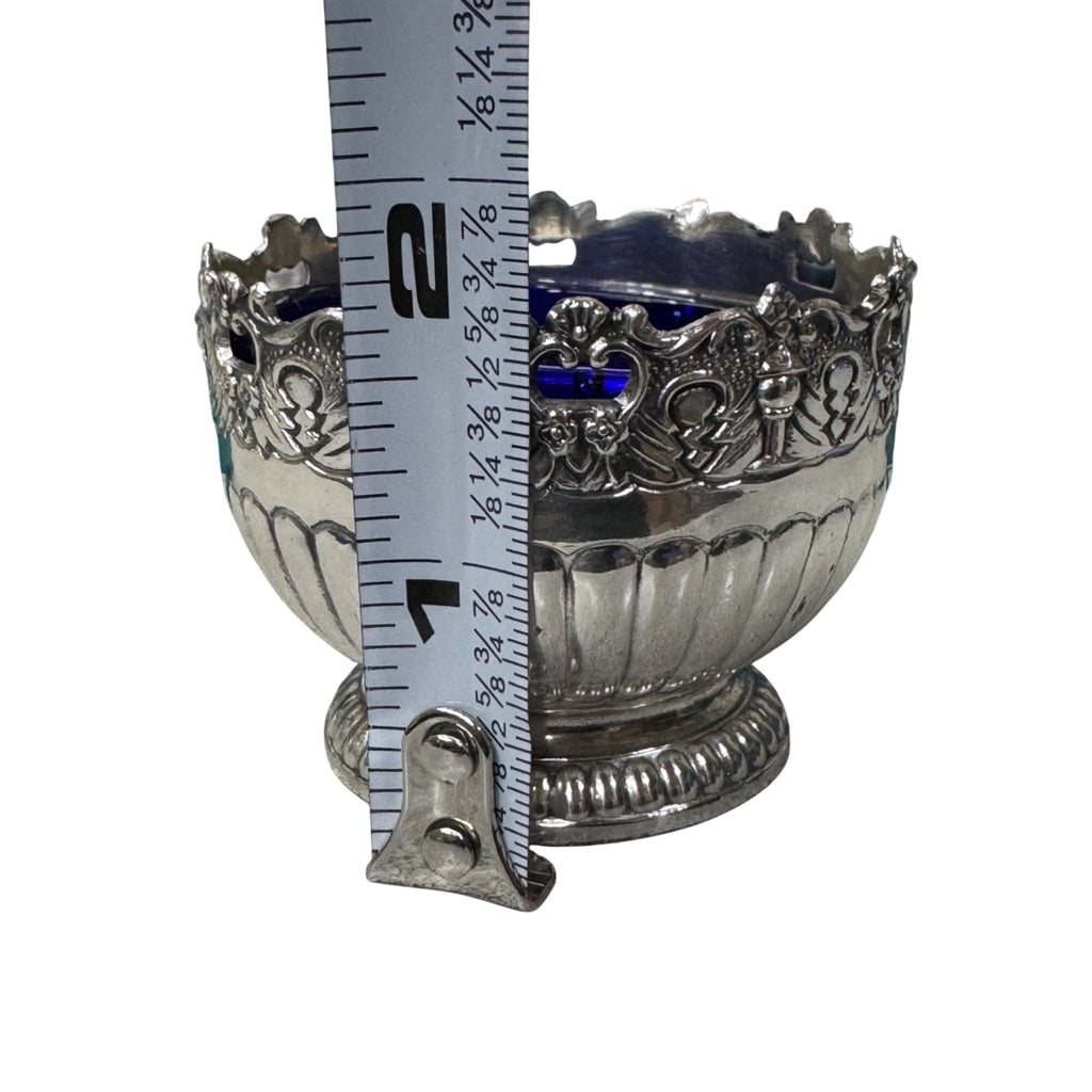 Vintage Raimond Silversmiths Cobalt Blue Glass Salt Cellars w/ Spoons Caviar NEW