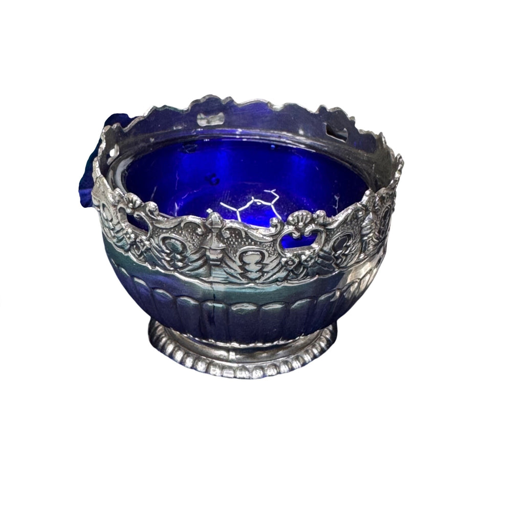 Vintage Raimond Silversmiths Cobalt Blue Glass Salt Cellars w/ Spoons Caviar NEW