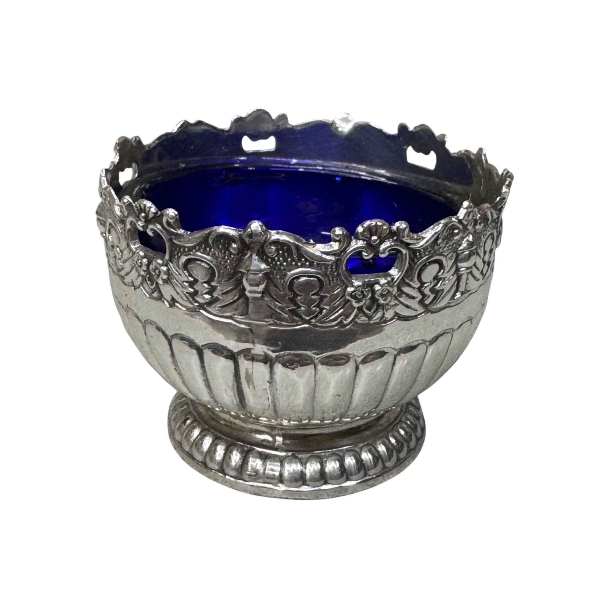 Vintage Raimond Silversmiths Cobalt Blue Glass Salt Cellars w/ Spoons Caviar NEW