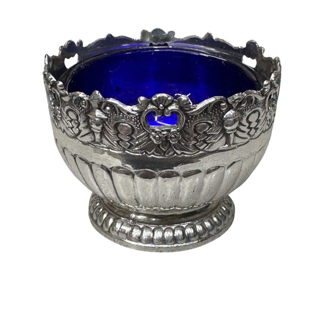 Vintage Raimond Silversmiths Cobalt Blue Glass Salt Cellars w/ Spoons Caviar NEW
