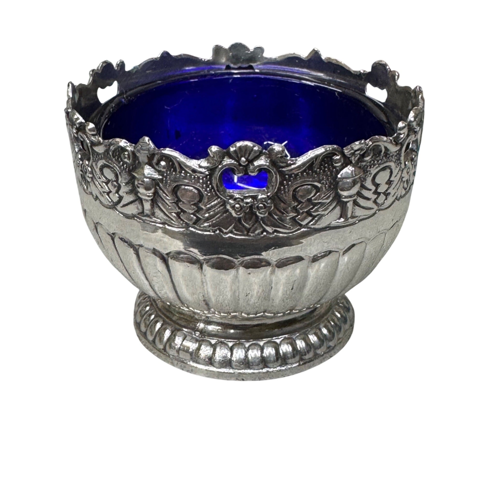 Vintage Raimond Silversmiths Cobalt Blue Glass Salt Cellars w/ Spoons Caviar NEW