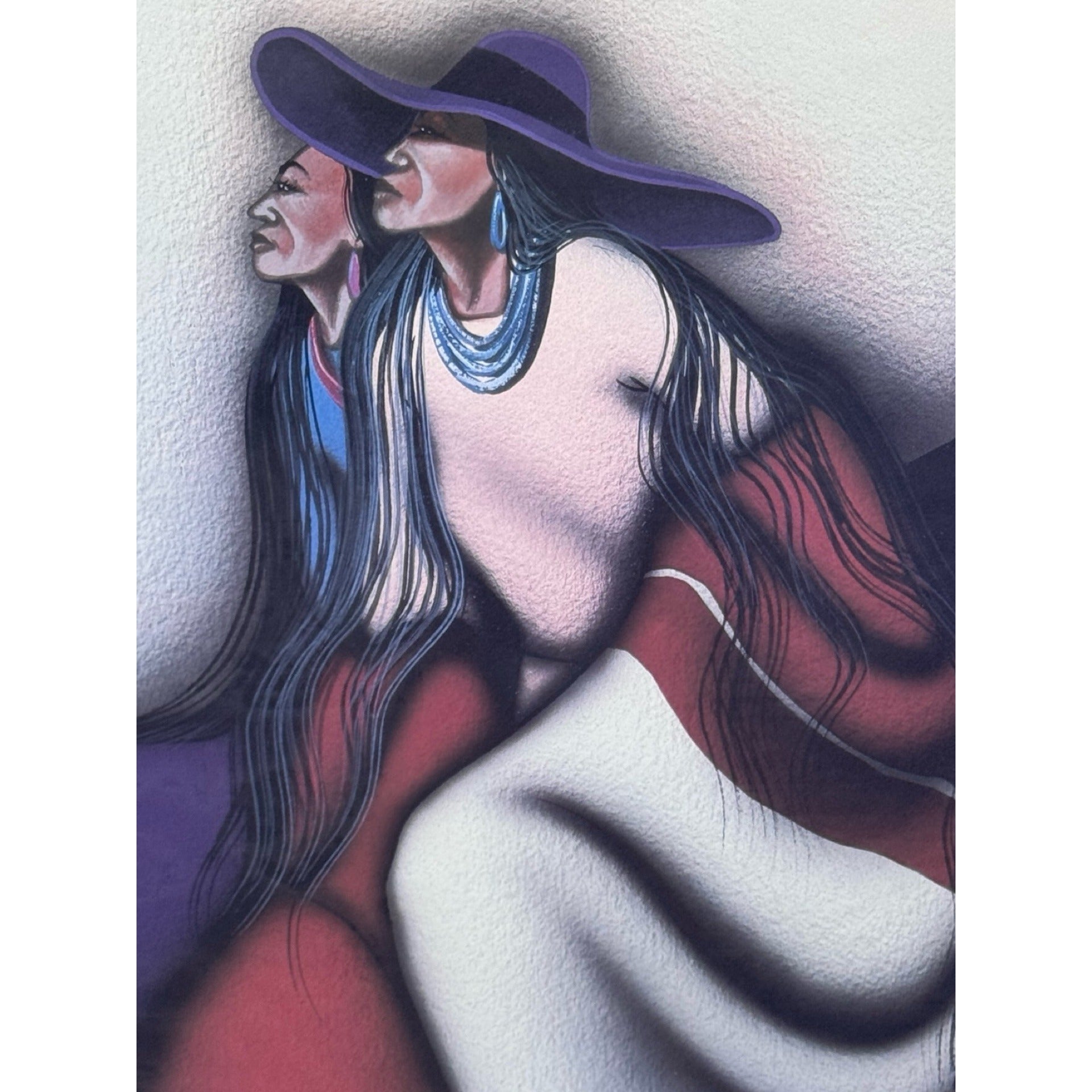 Robert Redbird Signed Two Women LE Native American Art 112/350 Frame 45x56 Mat