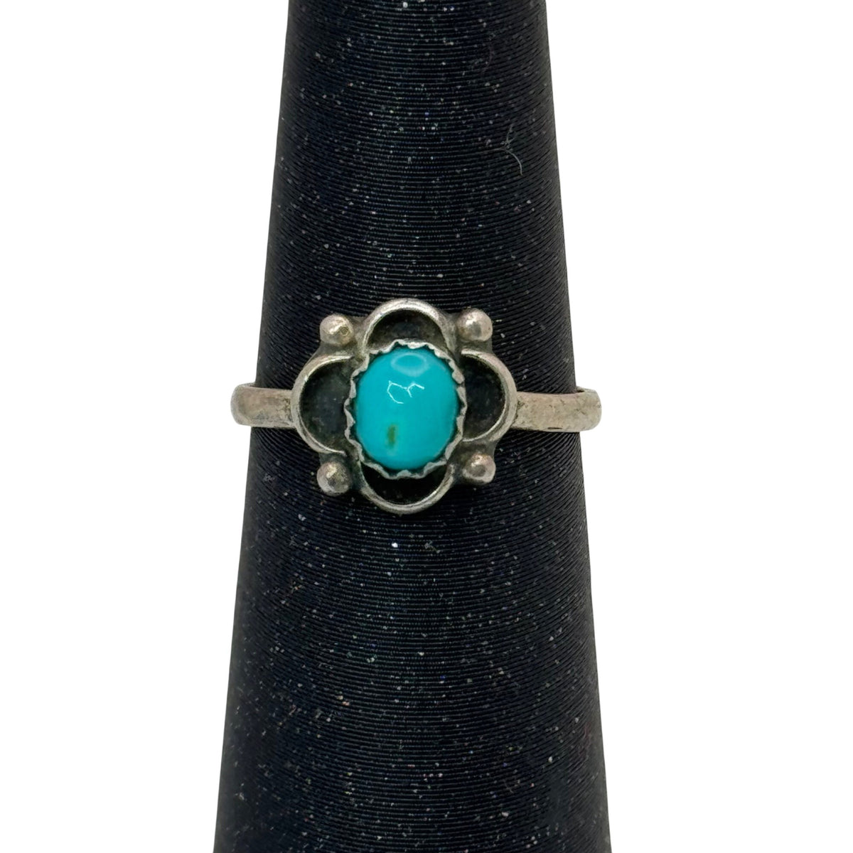 Navajo Southwest RIng Vintage Sterling Silver Turquoise Ring Size 4 Floral