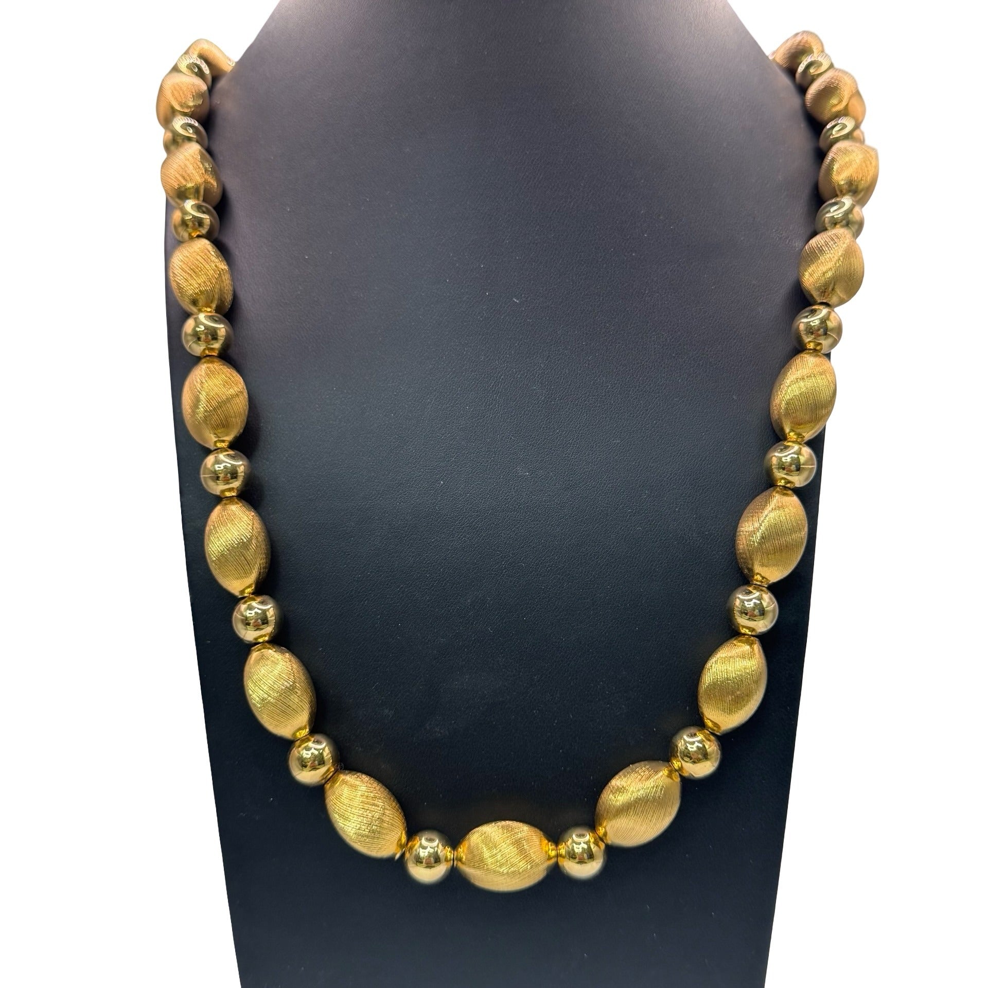 Napier Vintage Gold-Tone Beaded Necklace Textured Oval Beads & Round Beads 30"
