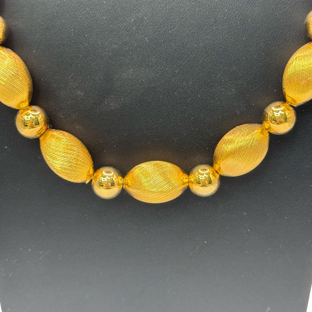 Napier Vintage Gold-Tone Beaded Necklace Textured Oval Beads & Round Beads 30"