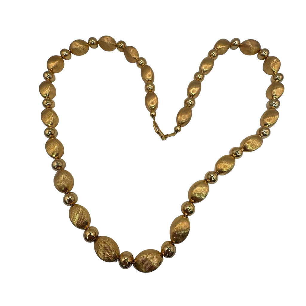 Napier Vintage Gold-Tone Beaded Necklace Textured Oval Beads & Round Beads 30"