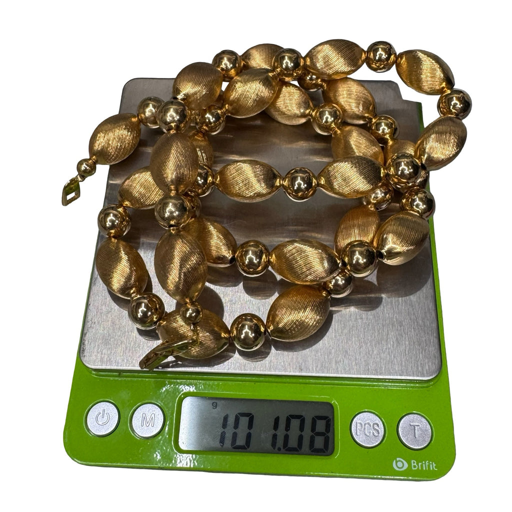 Napier Vintage Gold-Tone Beaded Necklace Textured Oval Beads & Round Beads 30"