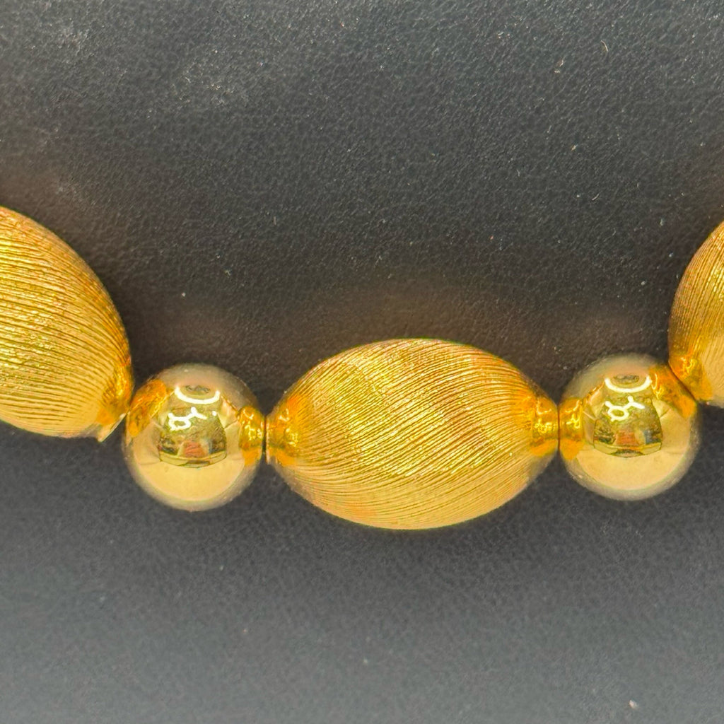 Napier Vintage Gold-Tone Beaded Necklace Textured Oval Beads & Round Beads 30"