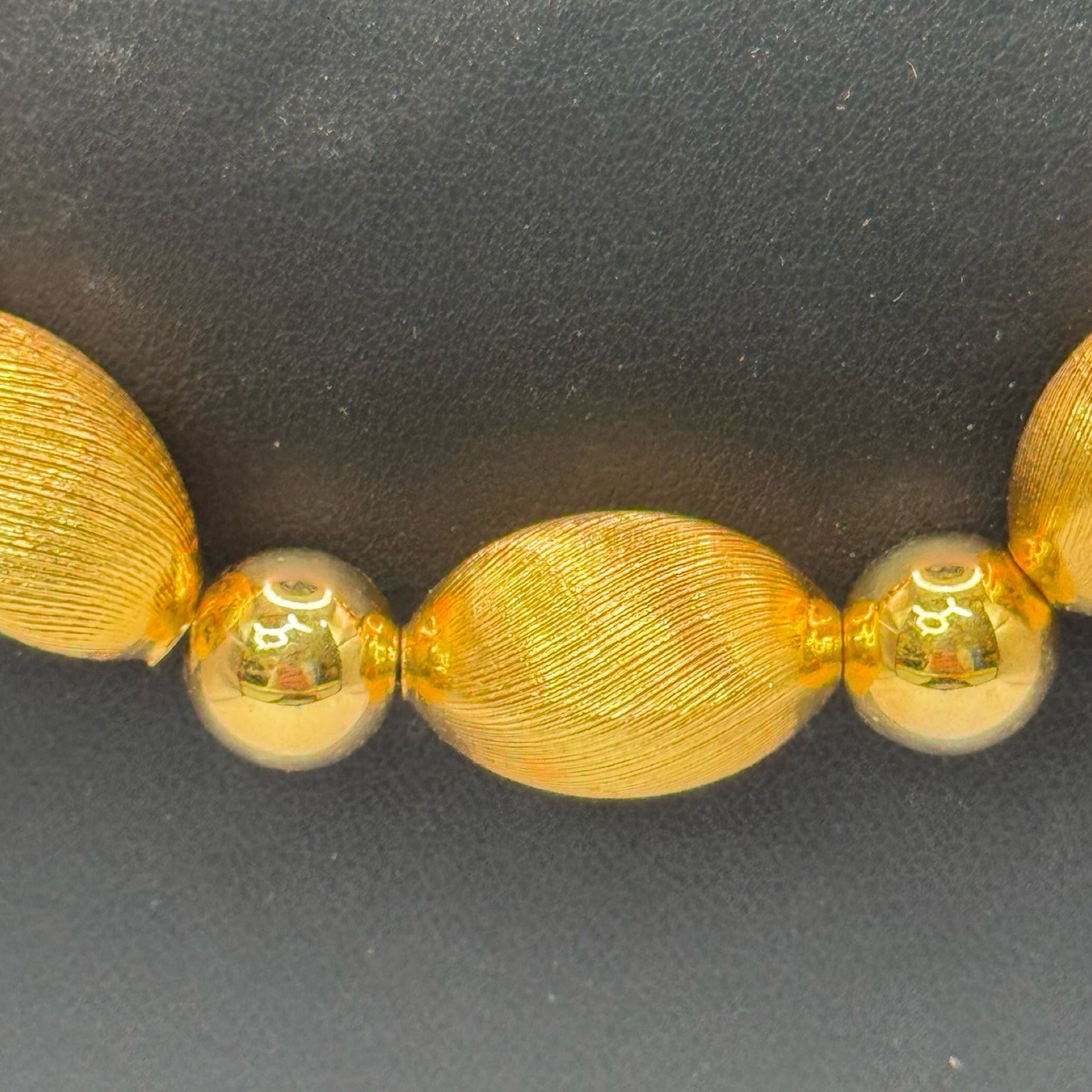 Napier Vintage Gold-Tone Beaded Necklace Textured Oval Beads & Round Beads 30"