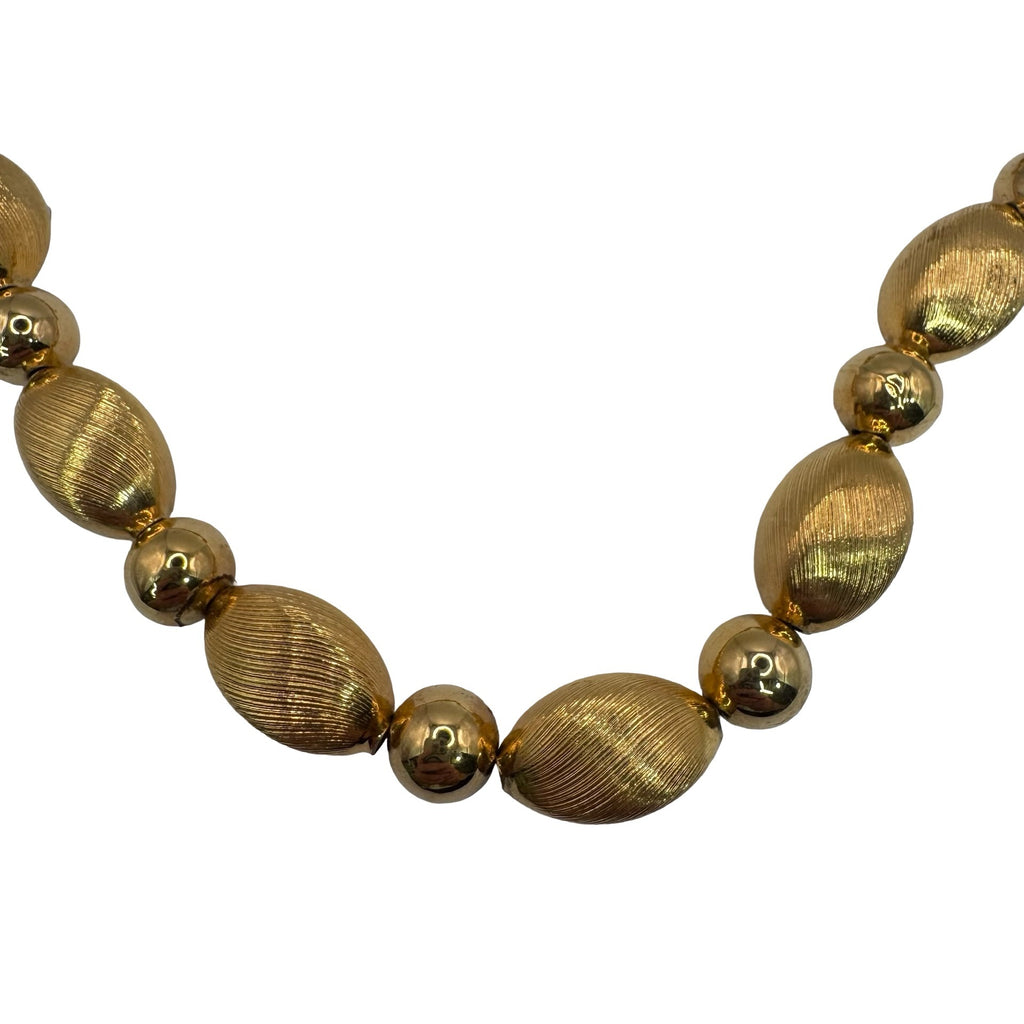 Napier Vintage Gold-Tone Beaded Necklace Textured Oval Beads & Round Beads 30"