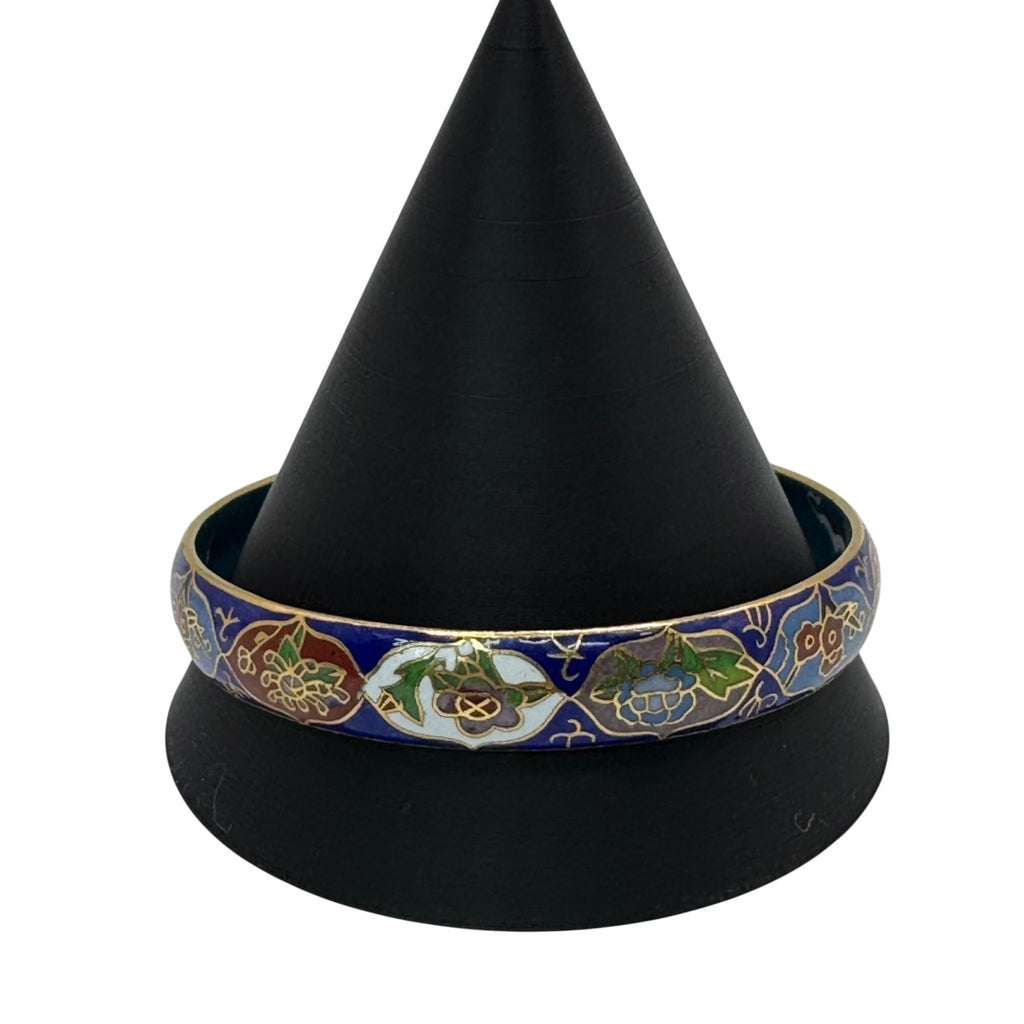 Vintage Cloisonné Floral Bangle Bracelet Gold Trim Made Beijing China 8" Enamel