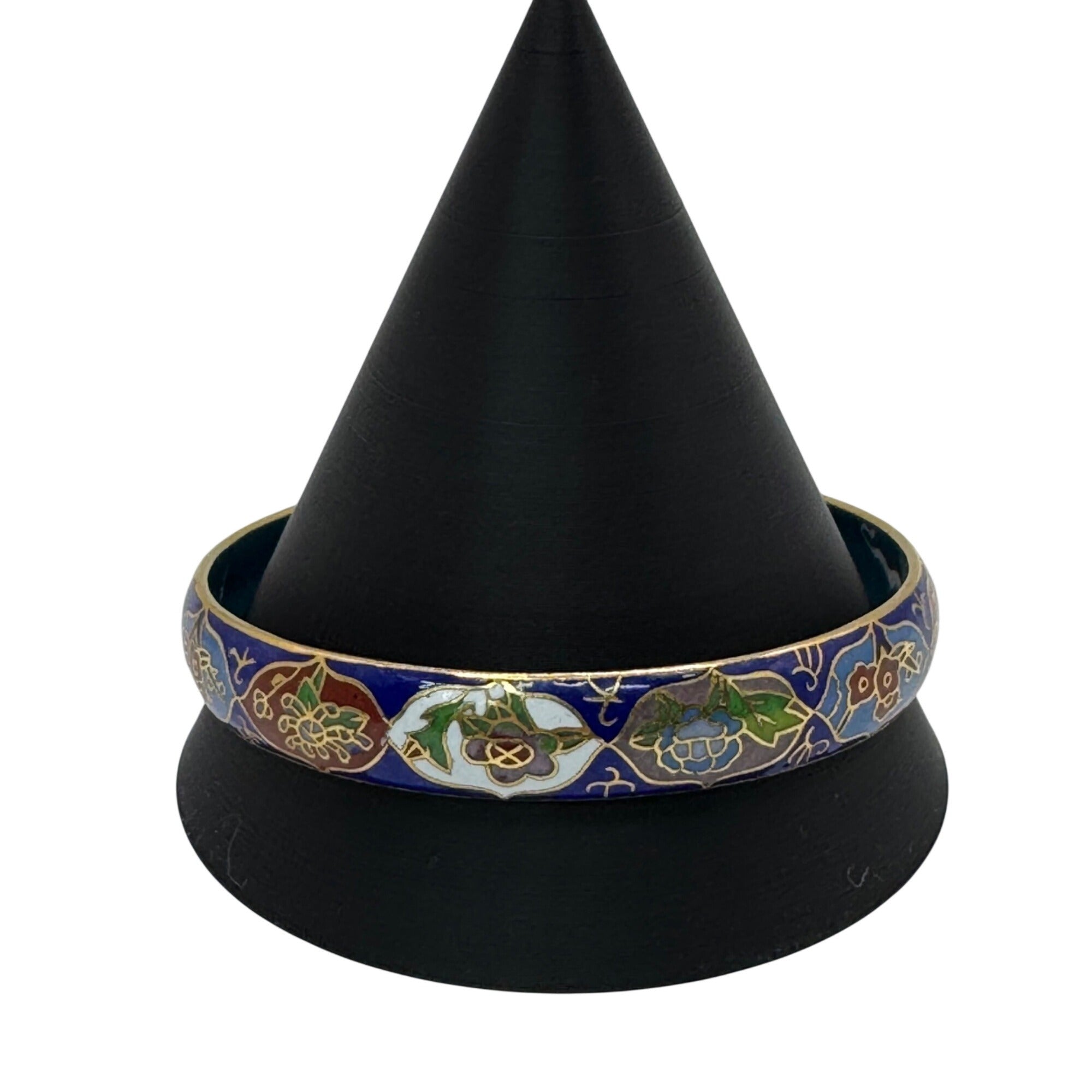 Vintage Cloisonné Floral Bangle Bracelet Gold Trim Made Beijing China 8" Enamel