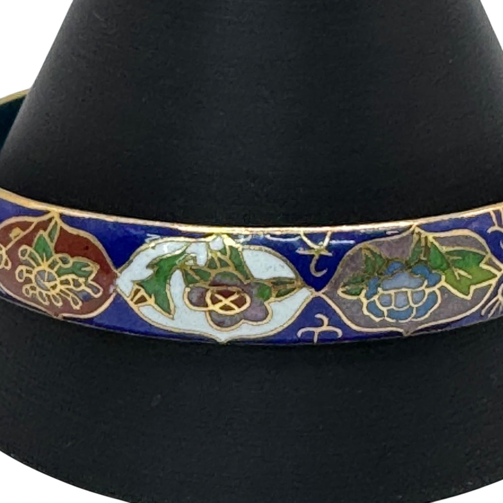 Vintage Cloisonné Floral Bangle Bracelet Gold Trim Made Beijing China 8" Enamel