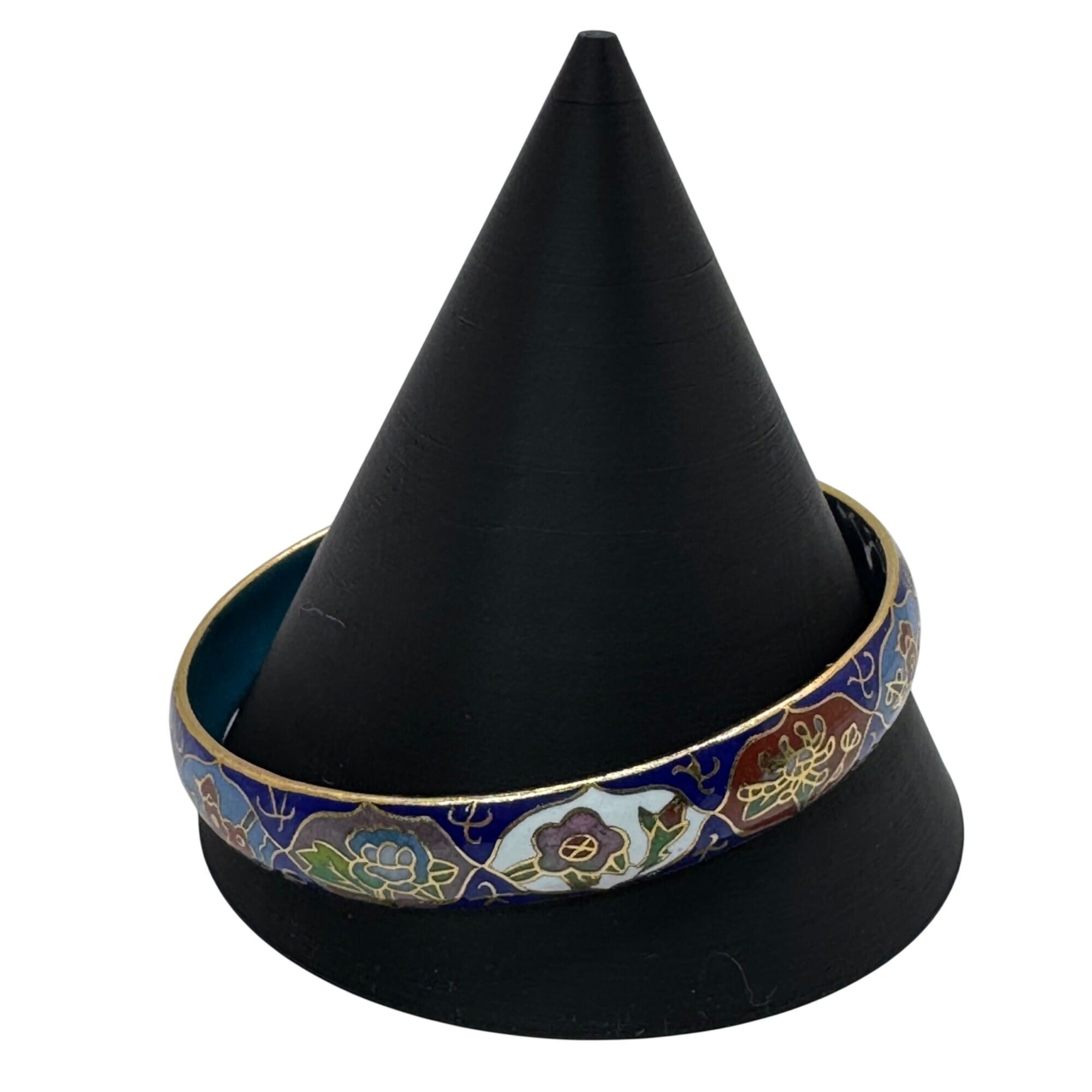 Vintage Cloisonné Floral Bangle Bracelet Gold Trim Made Beijing China 8" Enamel