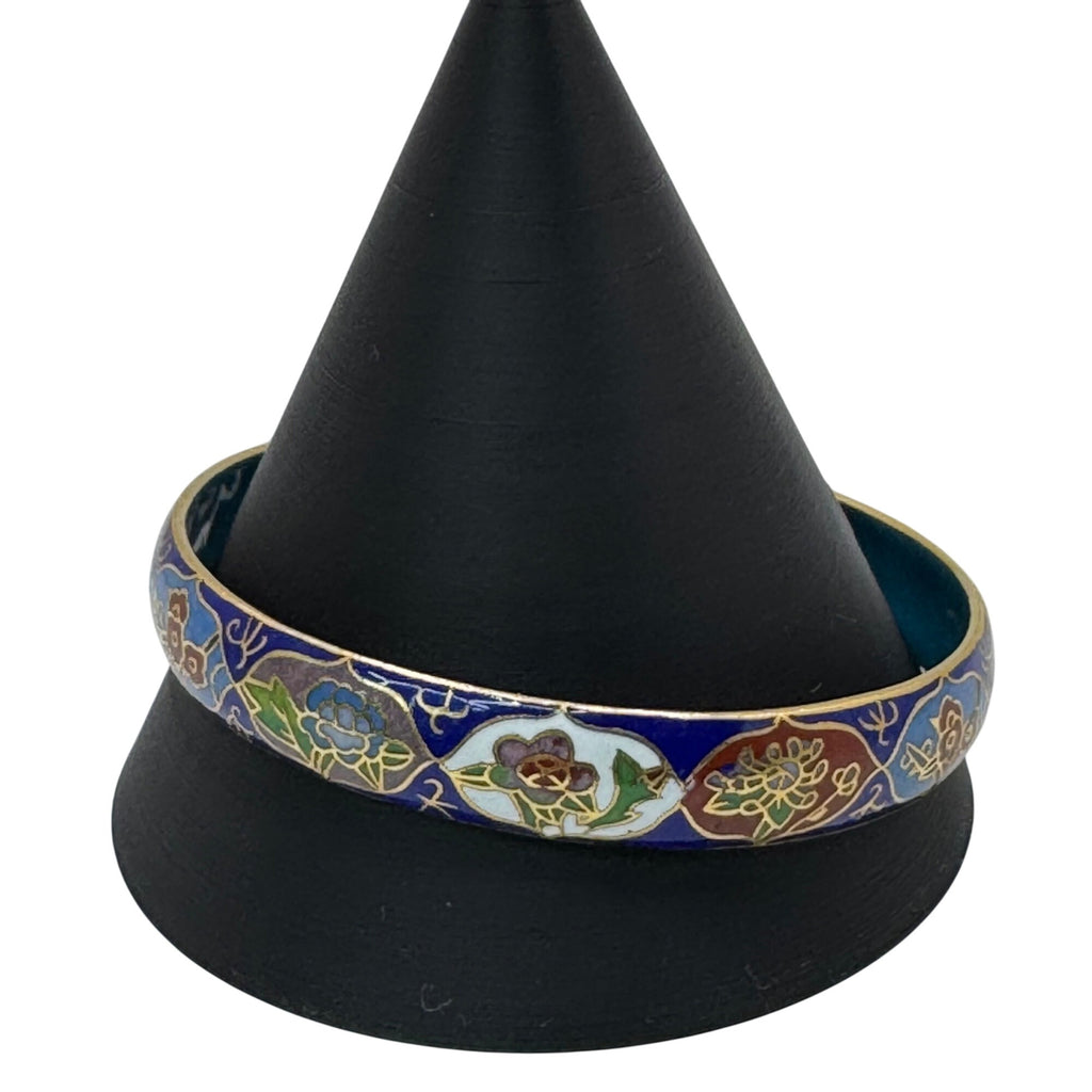 Vintage Cloisonné Floral Bangle Bracelet Gold Trim Made Beijing China 8" Enamel