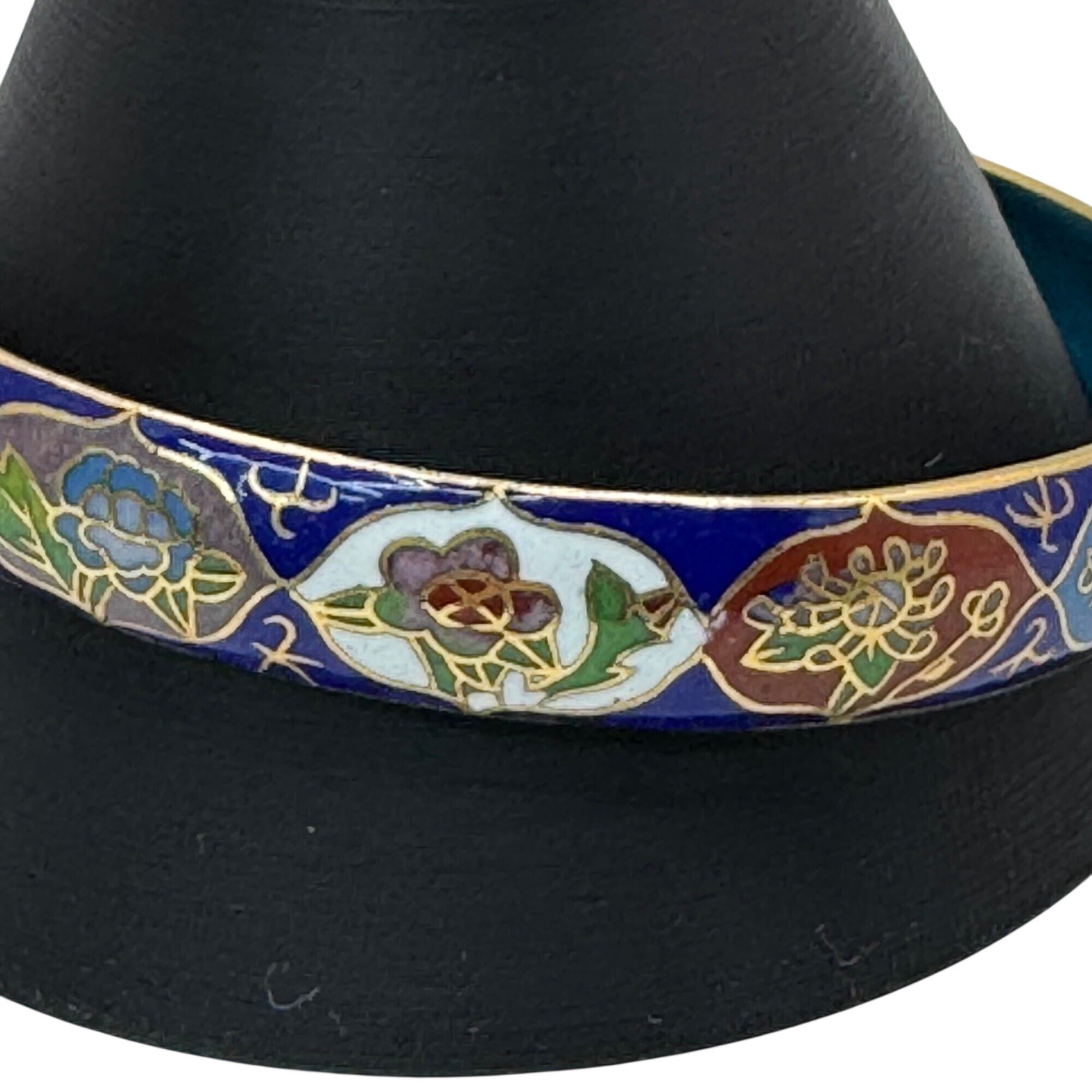 Vintage Cloisonné Floral Bangle Bracelet Gold Trim Made Beijing China 8" Enamel