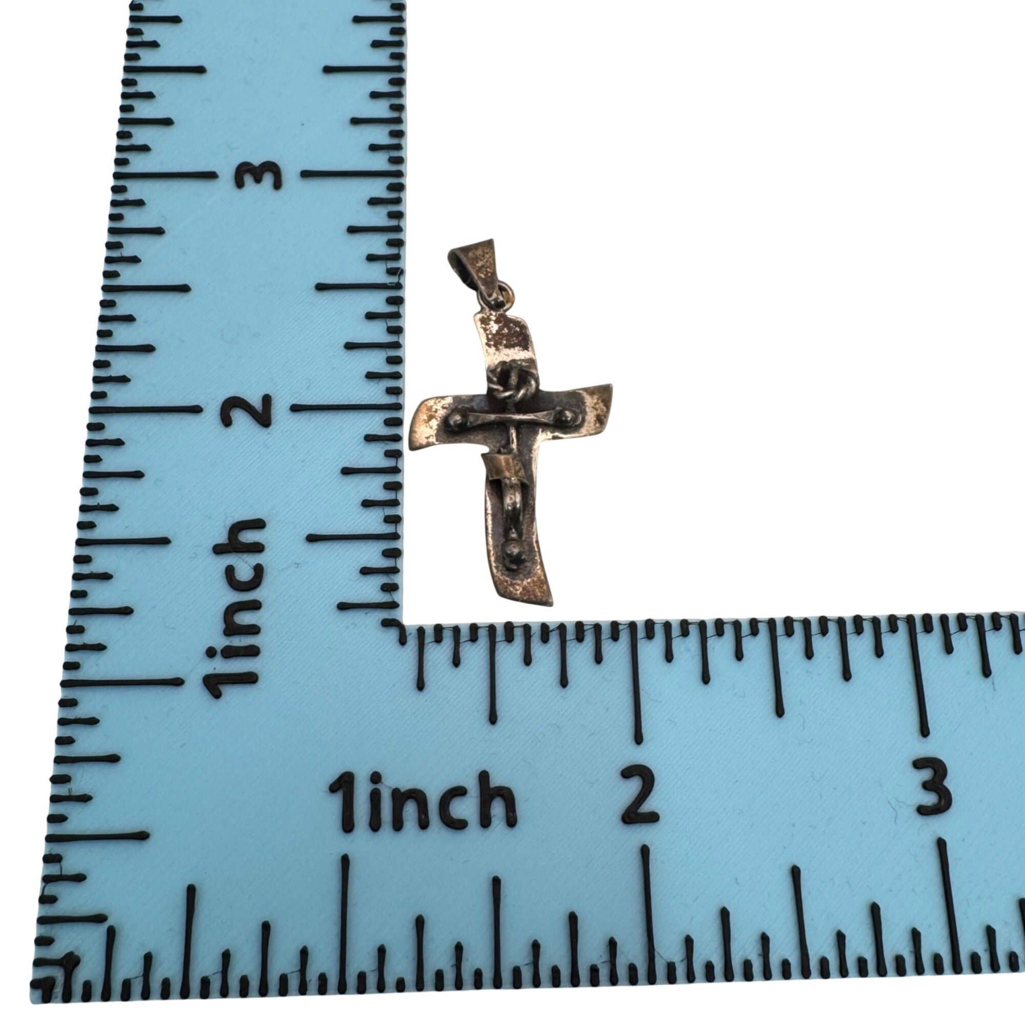 Sterling Silver Cross Pendant Crucifix Signed Mexico Vintage 1.75" Charm Medal