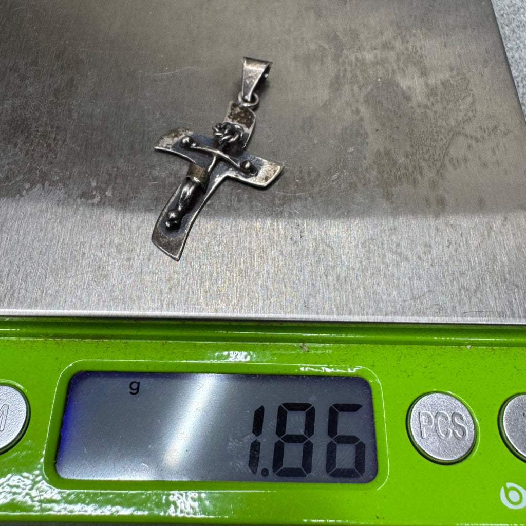 Sterling Silver Cross Pendant Crucifix Signed Mexico Vintage 1.75" Charm Medal