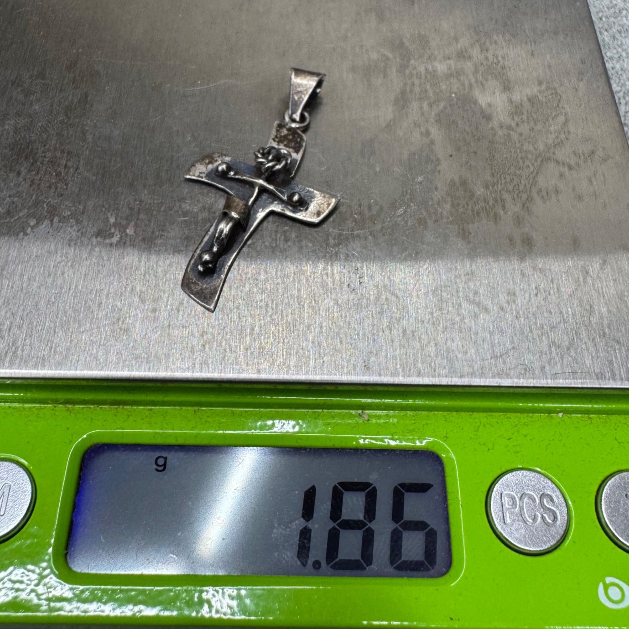 Sterling Silver Cross Pendant Crucifix Signed Mexico Vintage 1.75" Charm Medal