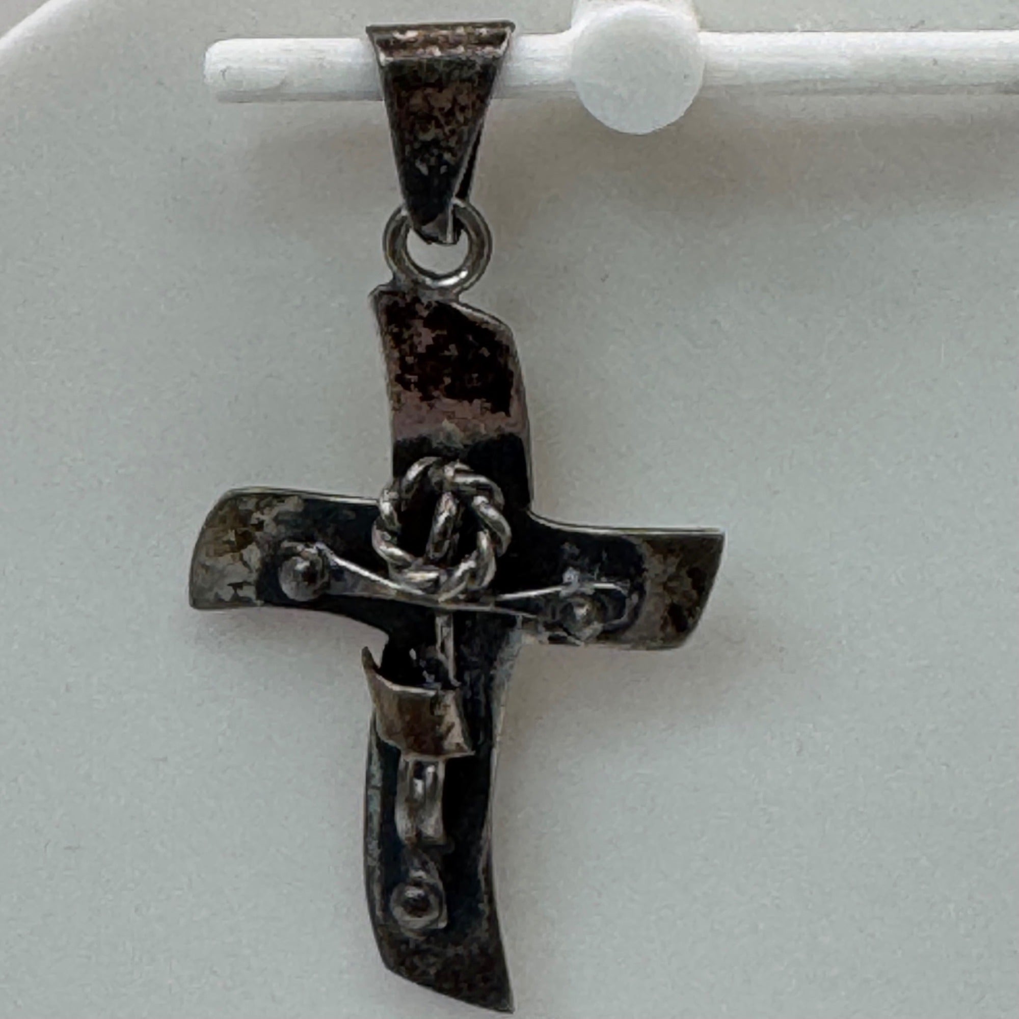 Sterling Silver Cross Pendant Crucifix Signed Mexico Vintage 1.75" Charm Medal