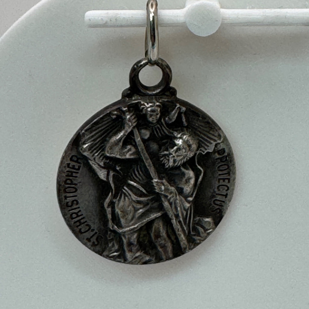 Sterling Silver St. Christopher Pendant Charm M. De Jean Vintage 1.25" Religious