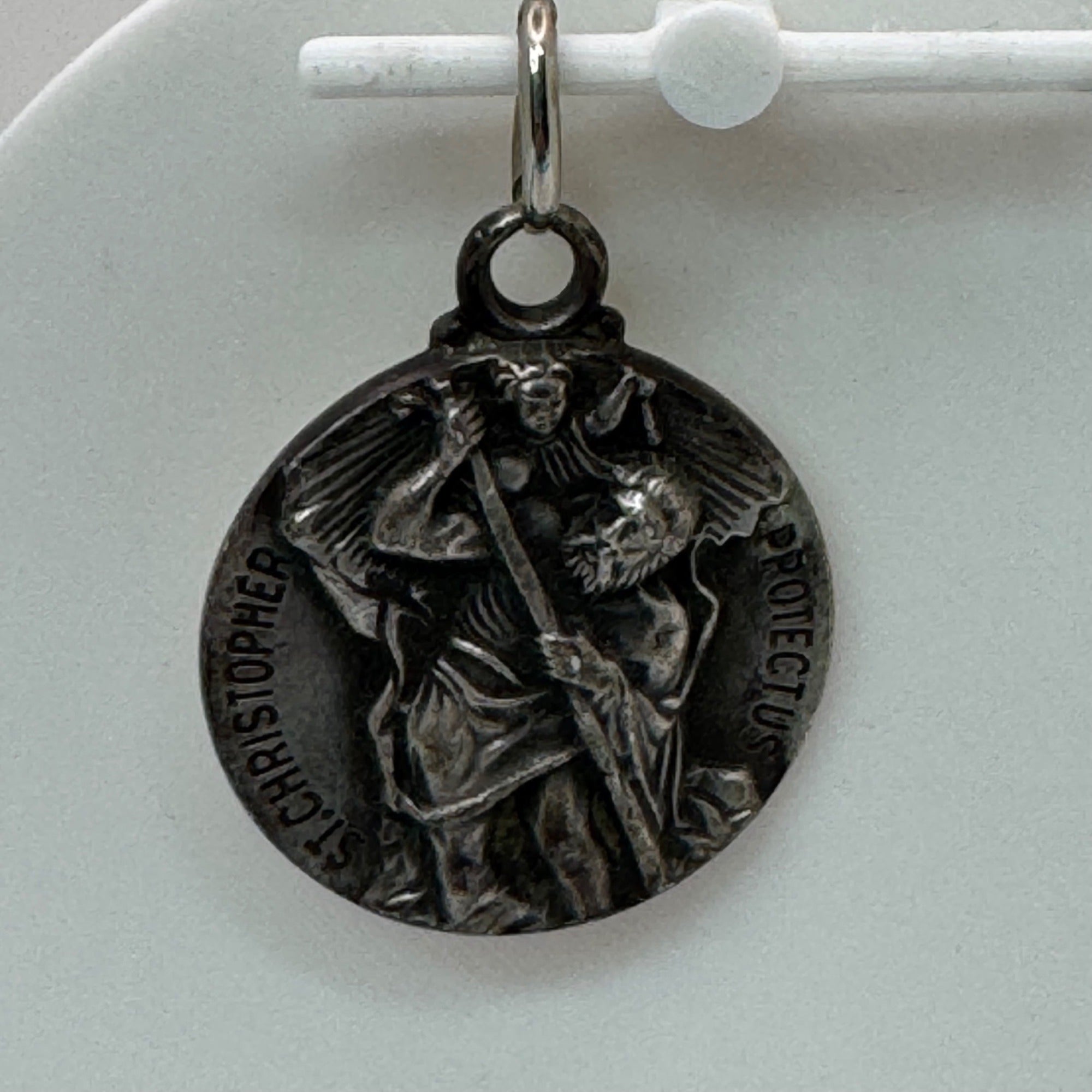 Sterling Silver St. Christopher Pendant Charm M. De Jean Vintage 1.25" Religious