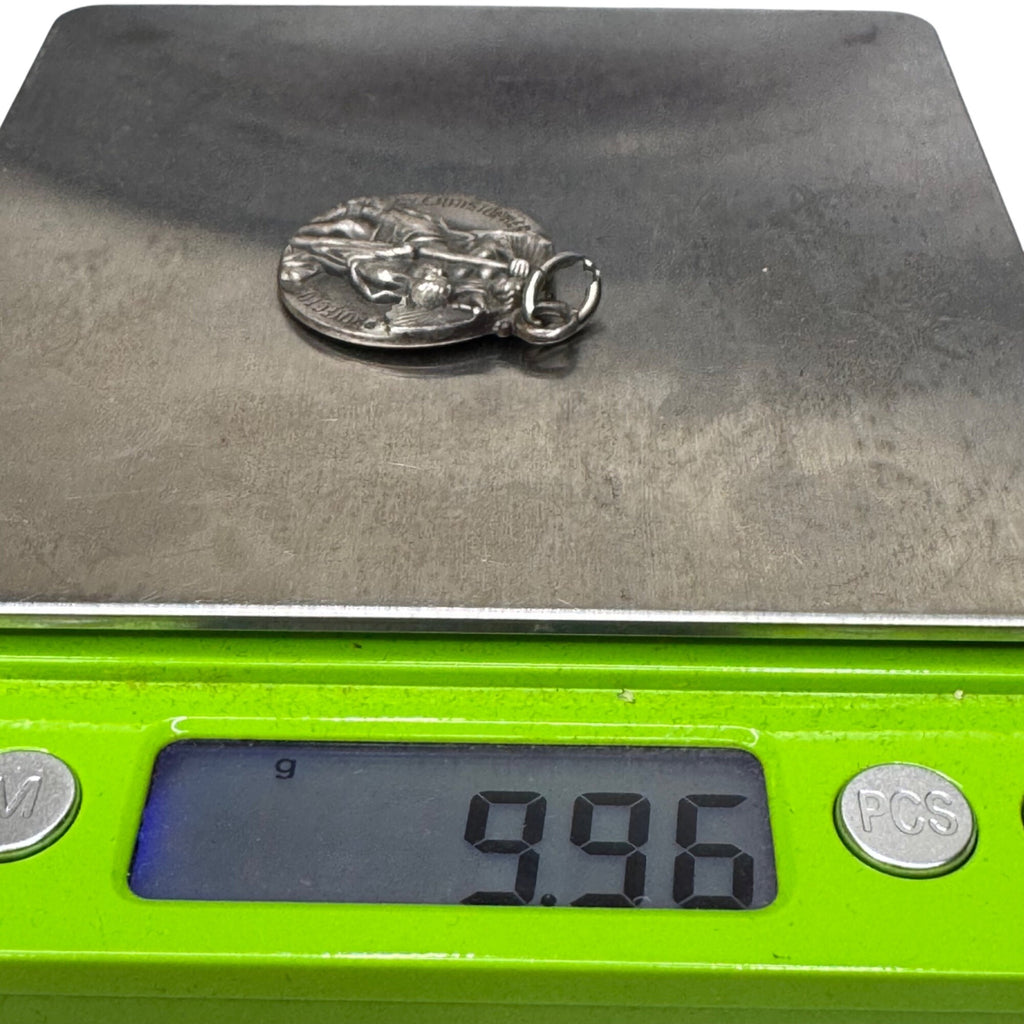 Sterling Silver St. Christopher Pendant Charm M. De Jean Vintage 1.25" Religious