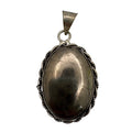 Vintage Large Sterling Silver Oval Hematite Southwest Pendant 1.25" Rope Border