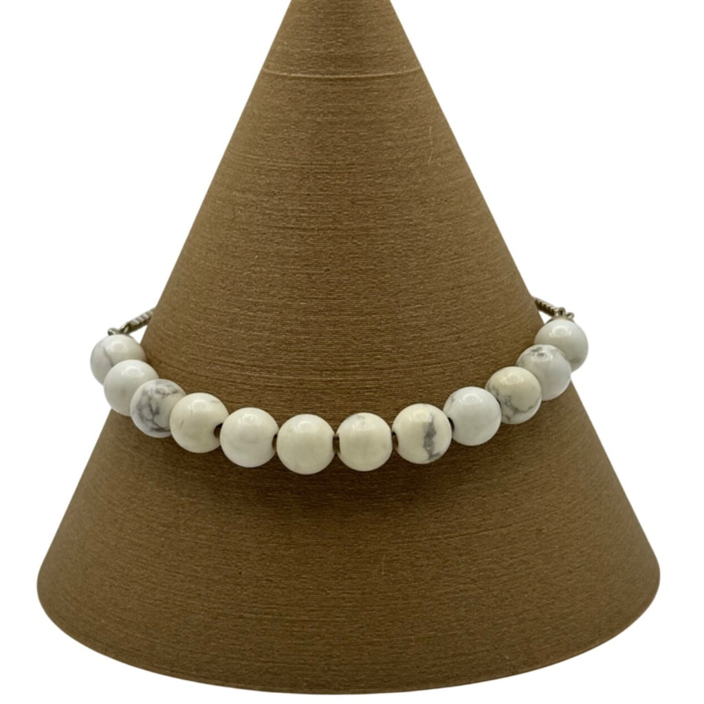 White Buffalo Howlite Bracelet Beaded Adjustable Sterling Silver Snake 6" 7" 8"