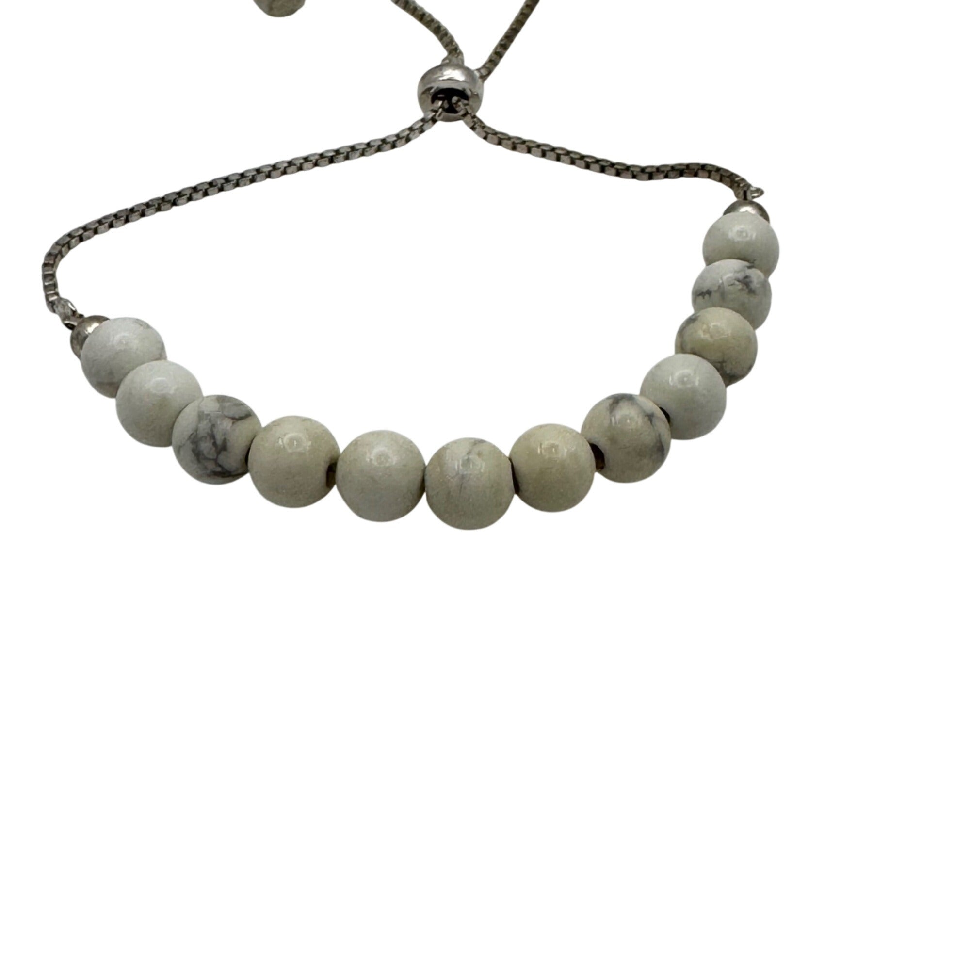 White Buffalo Howlite Bracelet Beaded Adjustable Sterling Silver Snake 6" 7" 8"