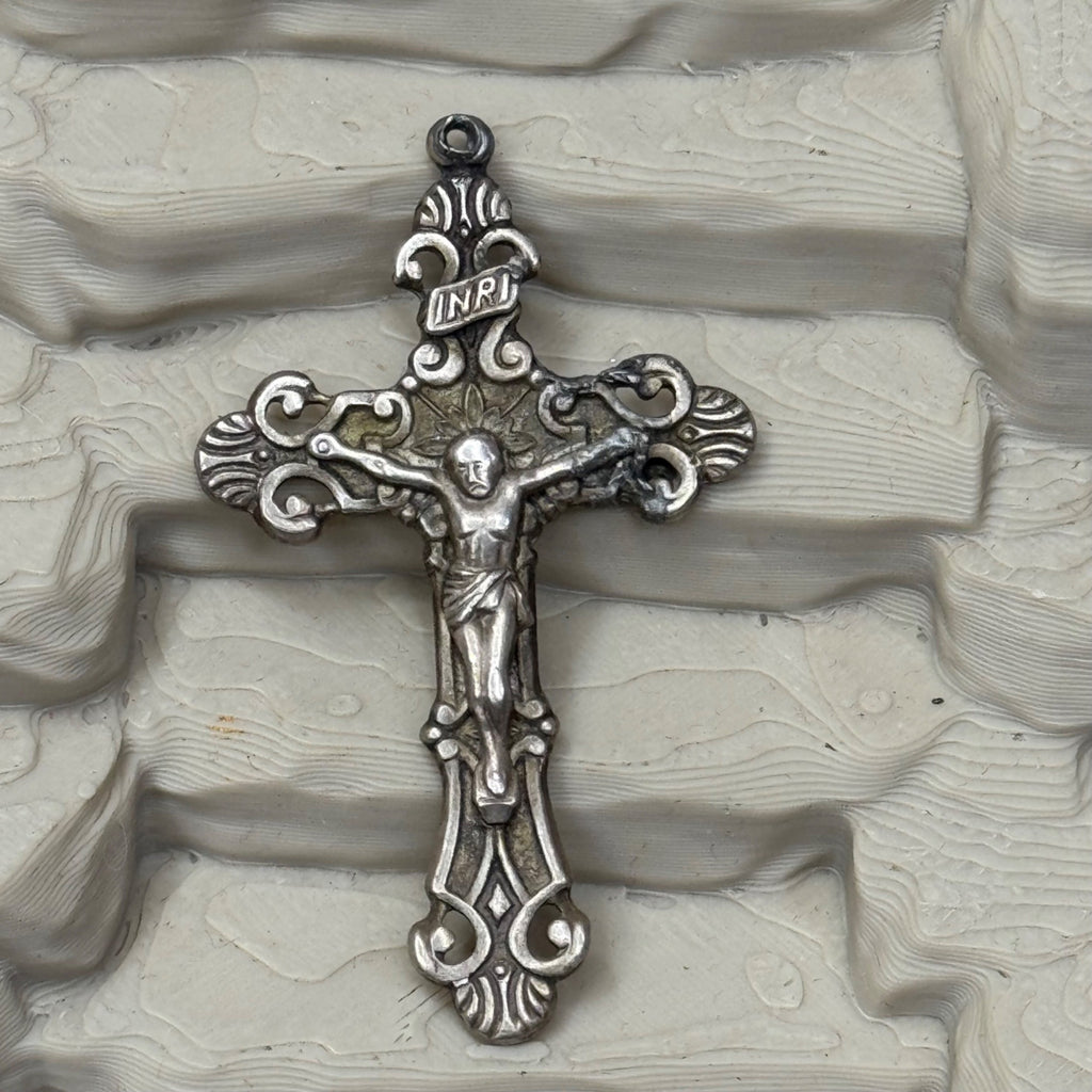 Detailed Crucifix Cross Sterling Silver 925 INRI Catholic Pendant Charm Medal 2"