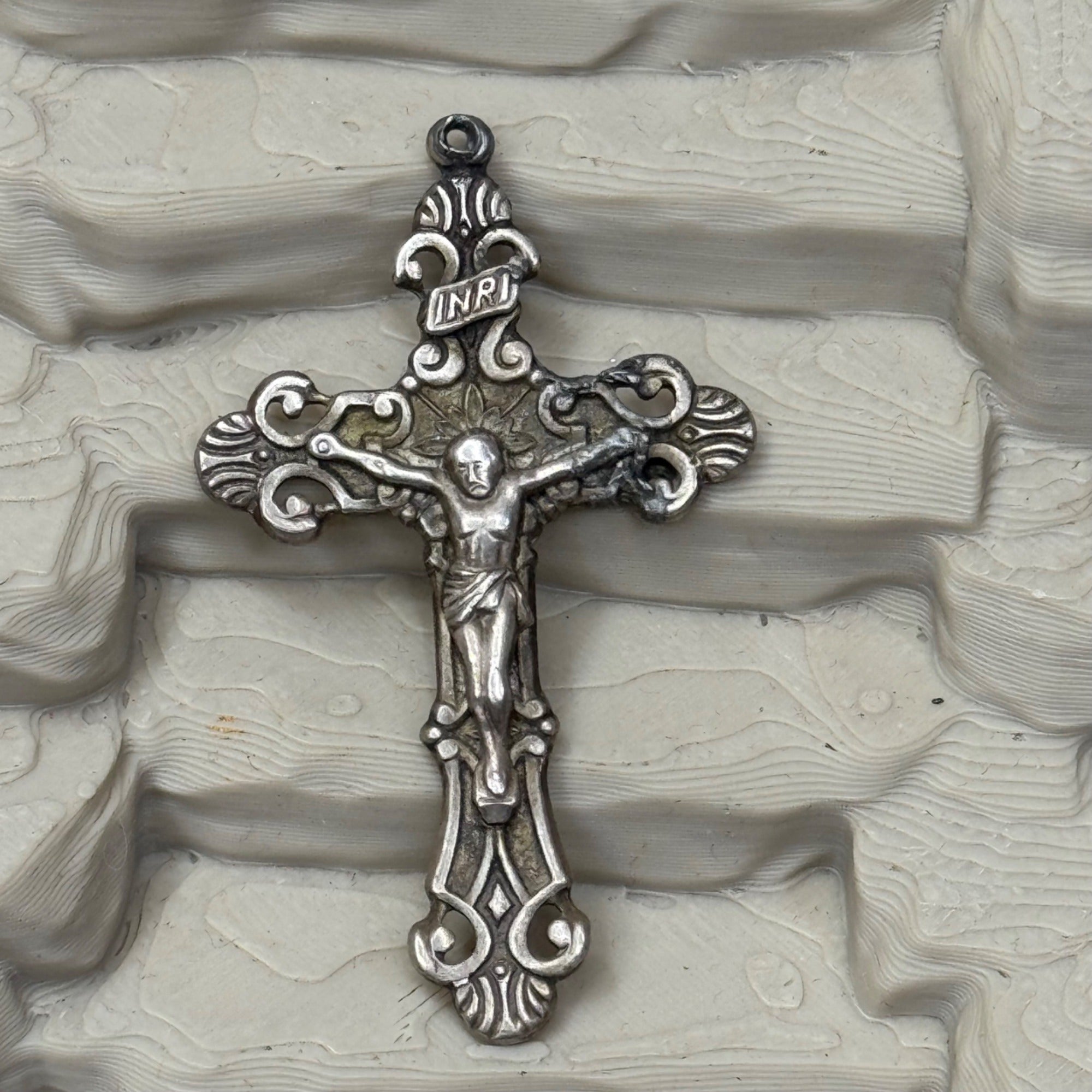 Detailed Crucifix Cross Sterling Silver 925 INRI Catholic Pendant Charm Medal 2"