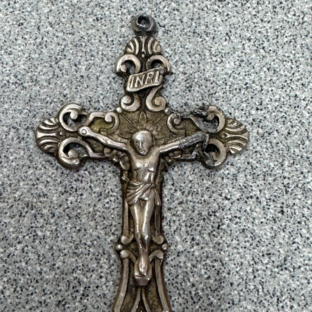 Detailed Crucifix Cross Sterling Silver 925 INRI Catholic Pendant Charm Medal 2"