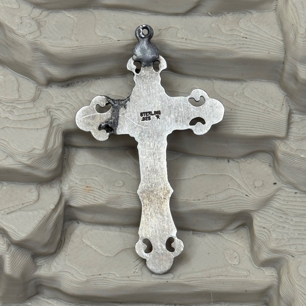 Detailed Crucifix Cross Sterling Silver 925 INRI Catholic Pendant Charm Medal 2"