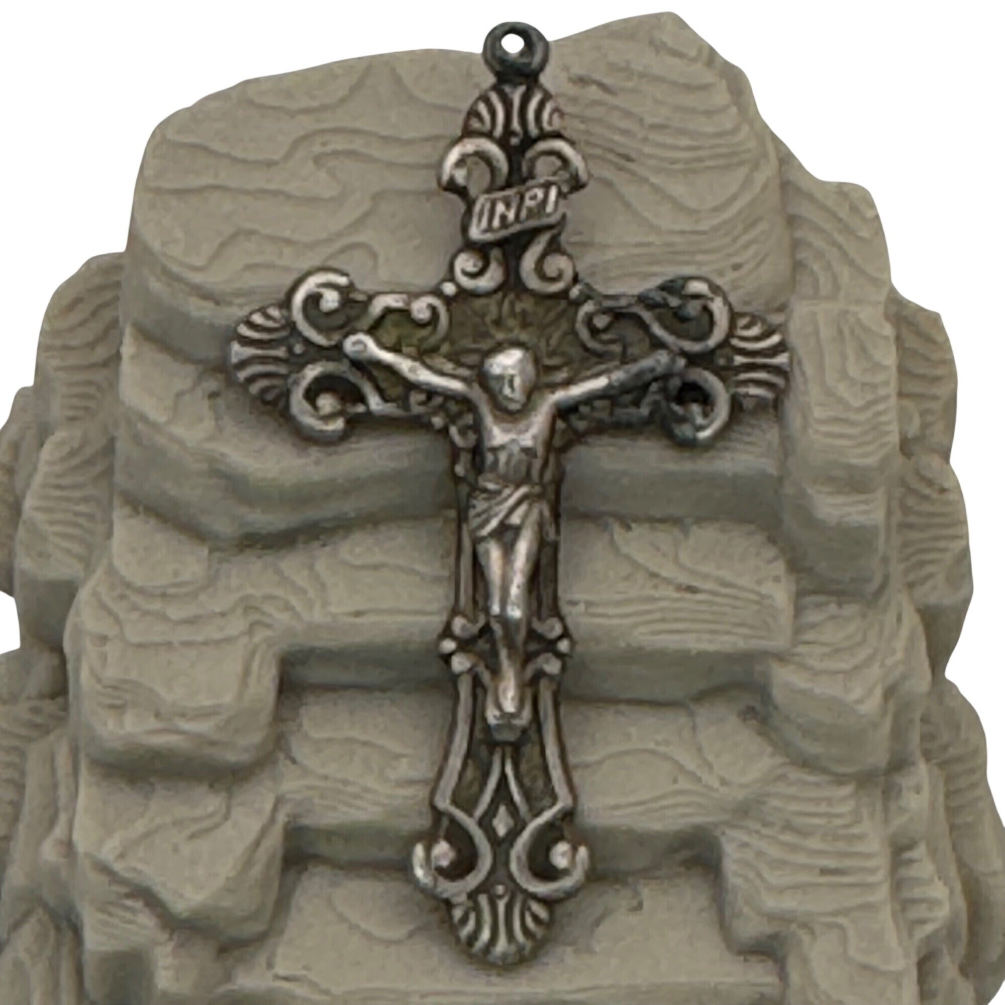 Detailed Crucifix Cross Sterling Silver 925 INRI Catholic Pendant Charm Medal 2"