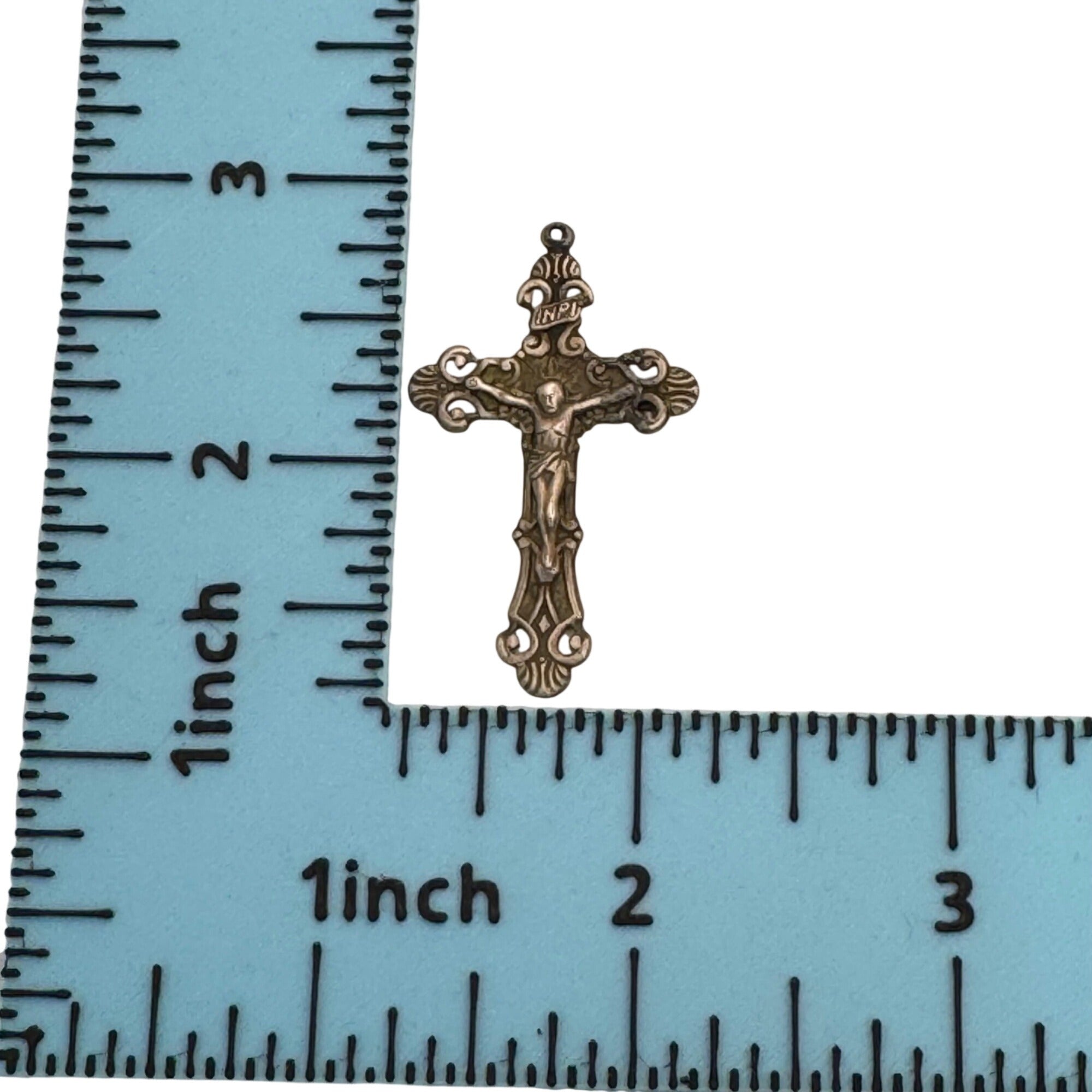 Detailed Crucifix Cross Sterling Silver 925 INRI Catholic Pendant Charm Medal 2"