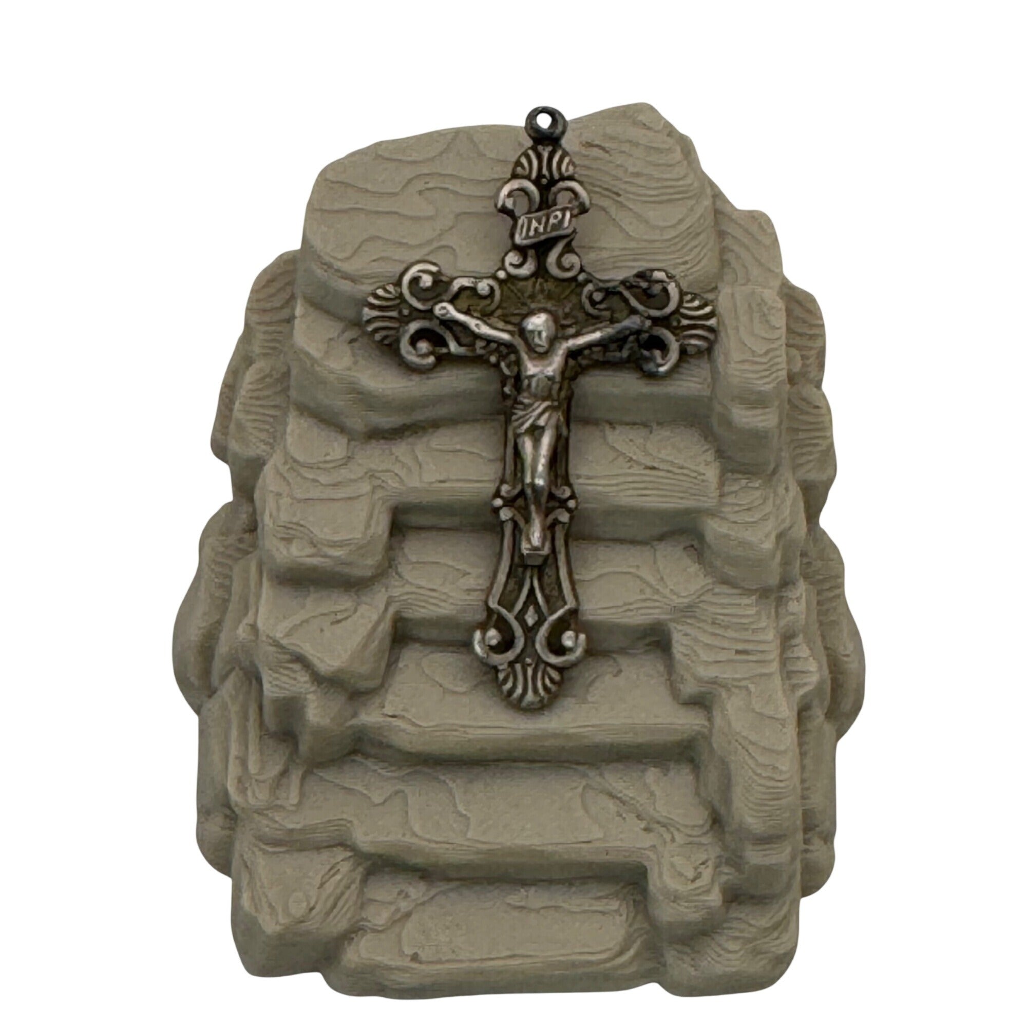 Detailed Crucifix Cross Sterling Silver 925 INRI Catholic Pendant Charm Medal 2"