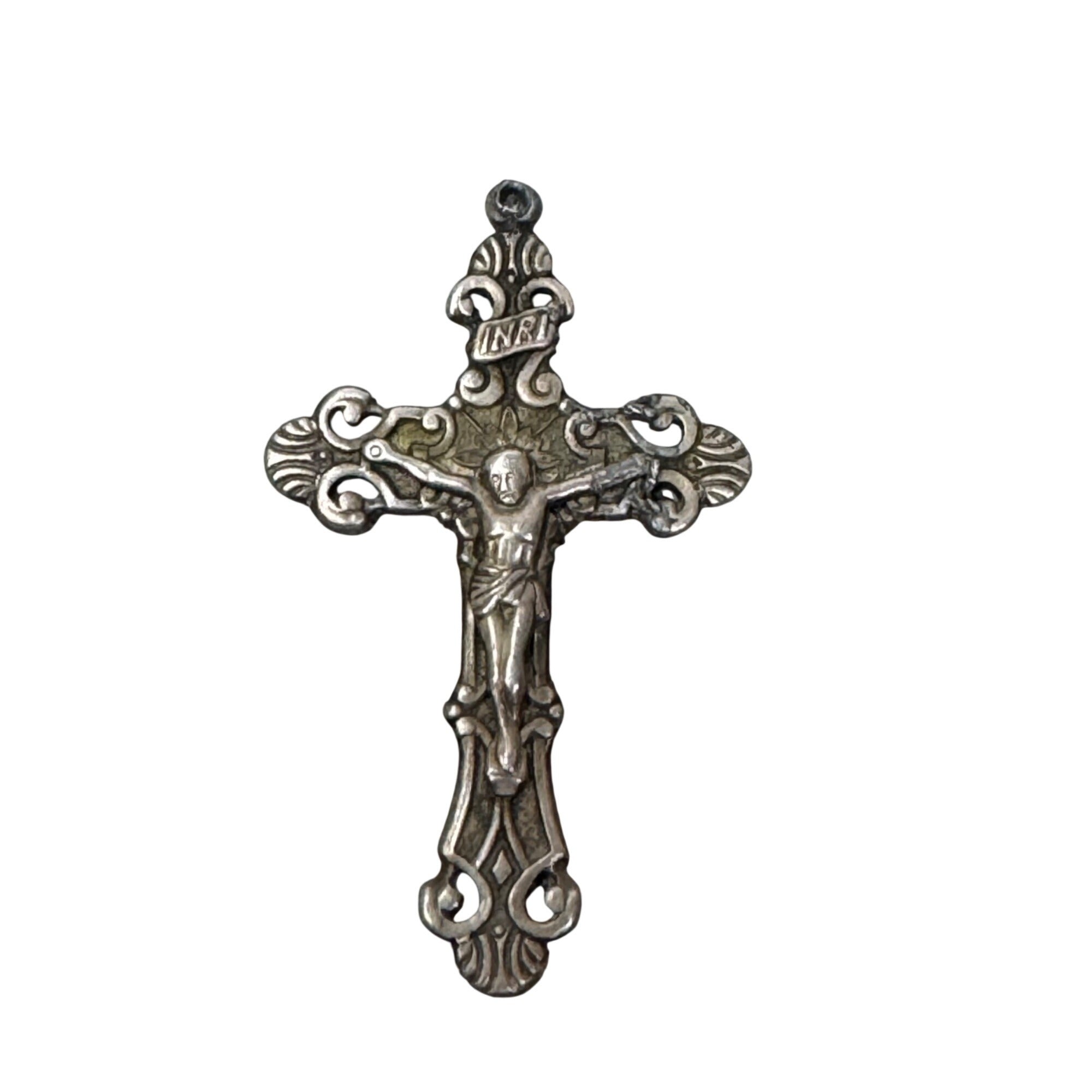 Detailed Crucifix Cross Sterling Silver 925 INRI Catholic Pendant Charm Medal 2"