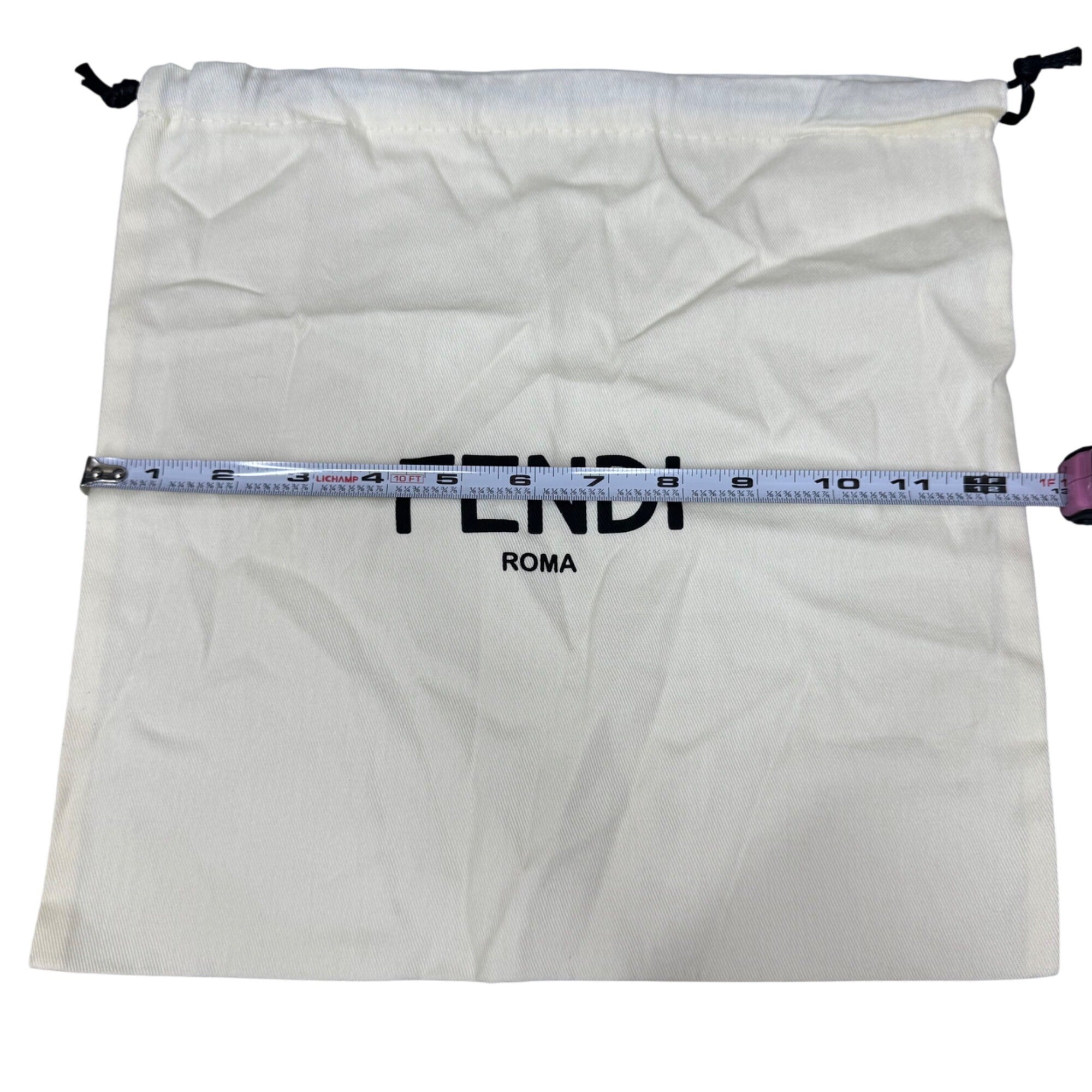 Fendi Roma Cream Dust Bag Pouch Drawstring with Black Logo 12" X 12" Authentic