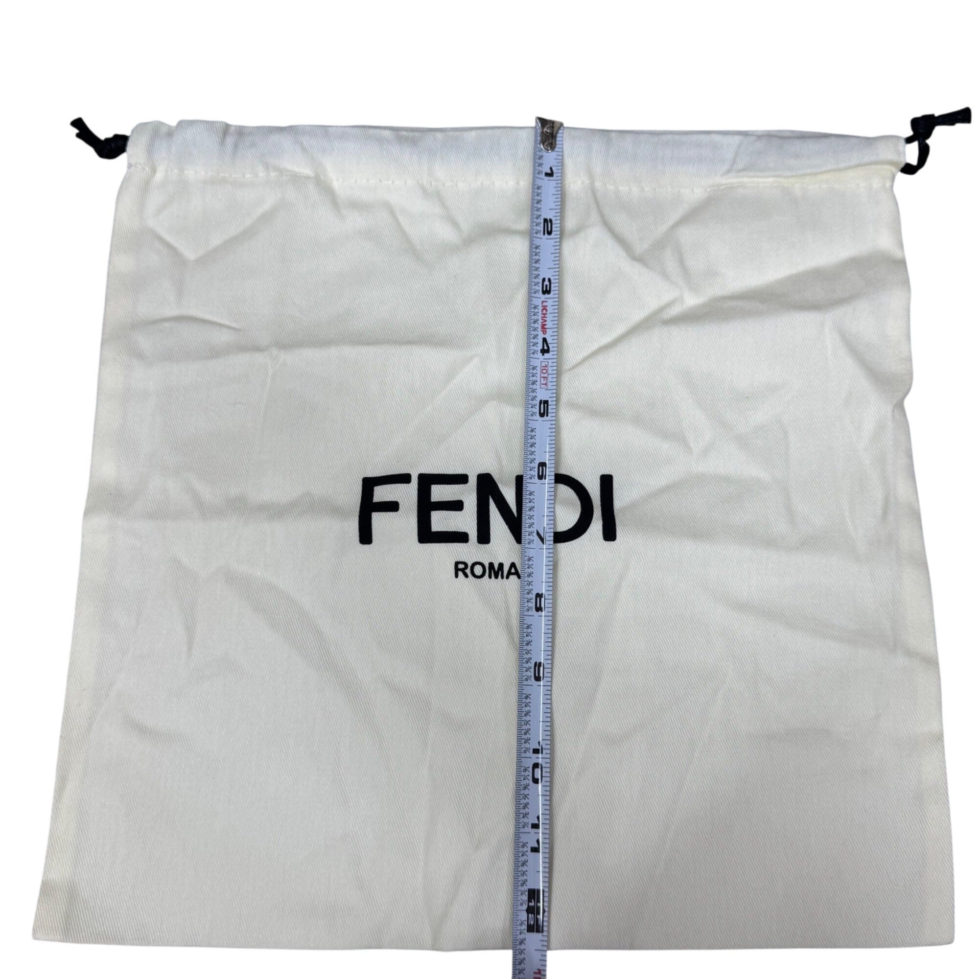 Fendi Roma Cream Dust Bag Pouch Drawstring with Black Logo 12" X 12" Authentic