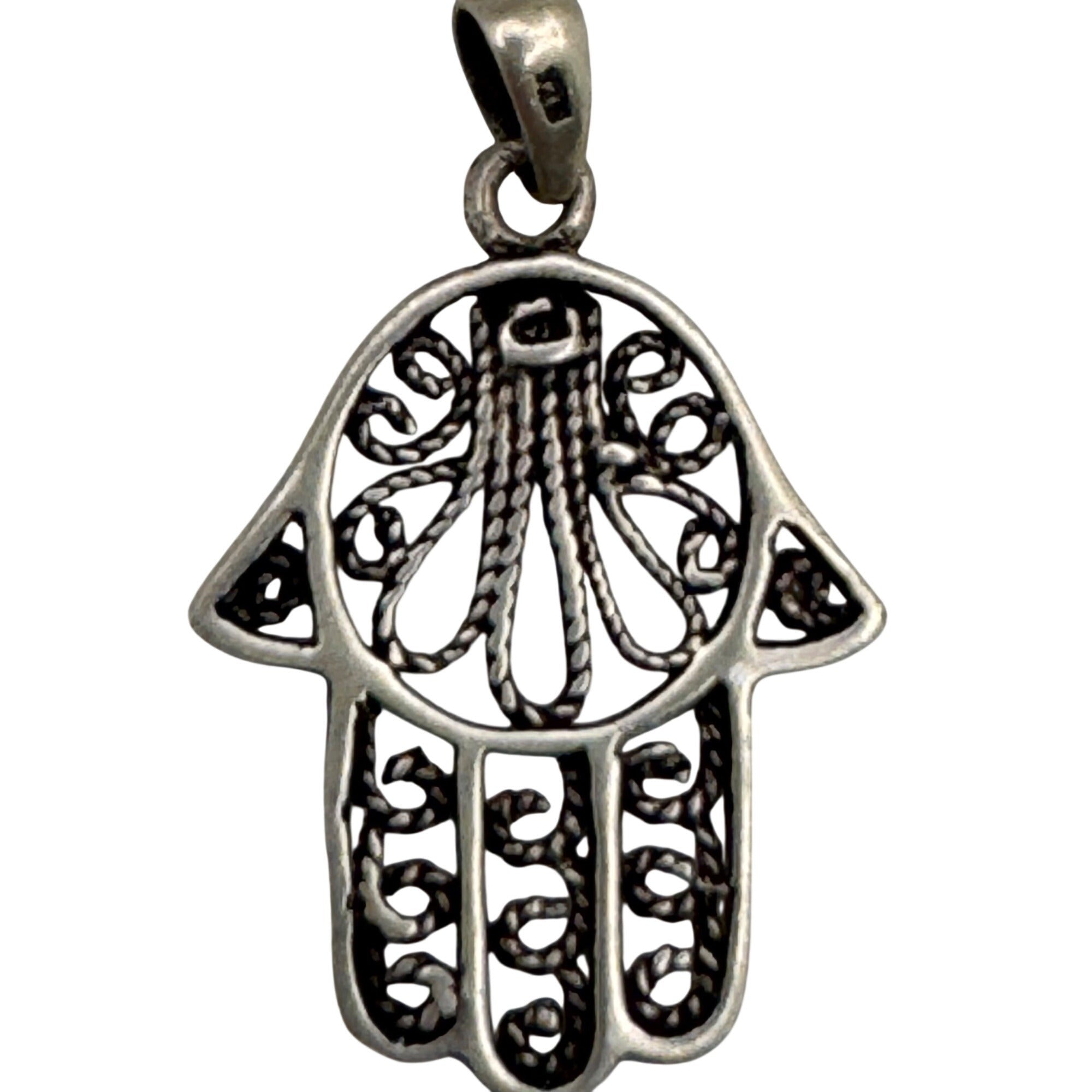Powerful 925 Sterling Silver Hamsa Kabbalah Pendant Yemenite Filagree 1" Estate