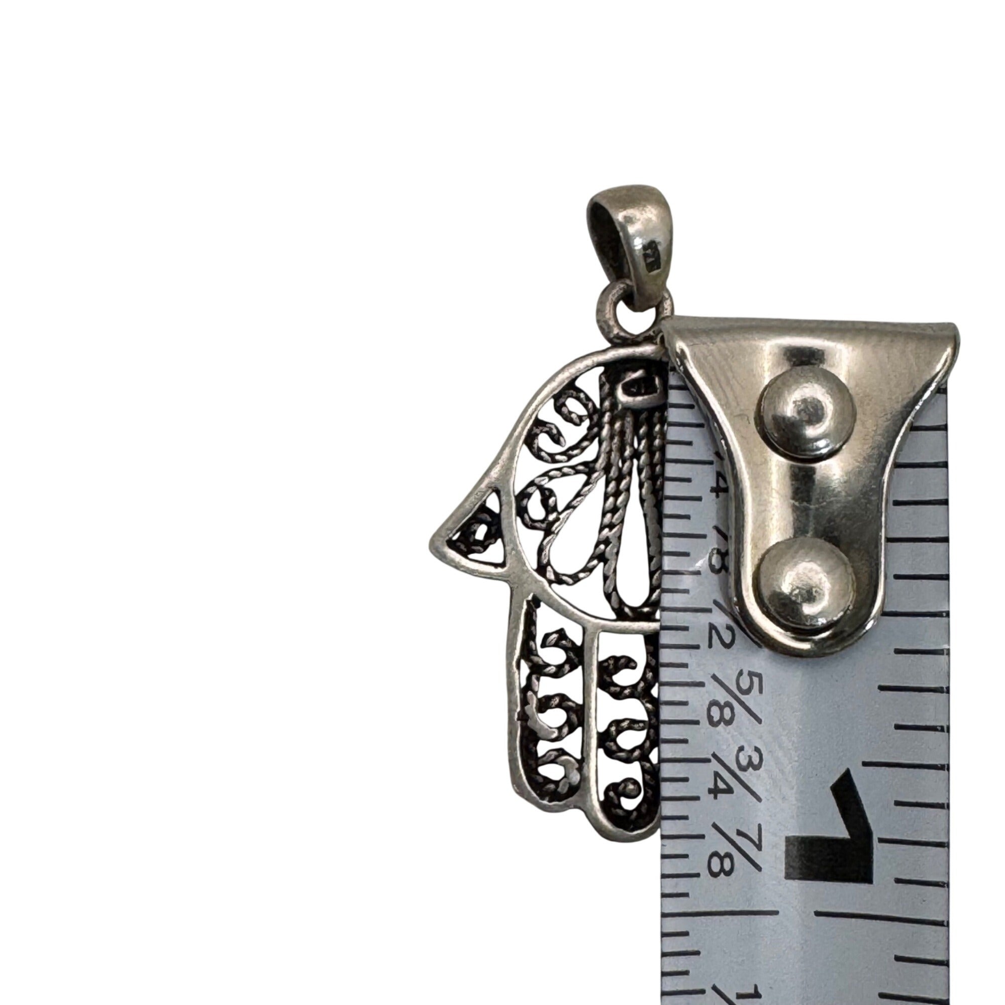 Powerful 925 Sterling Silver Hamsa Kabbalah Pendant Yemenite Filagree 1" Estate