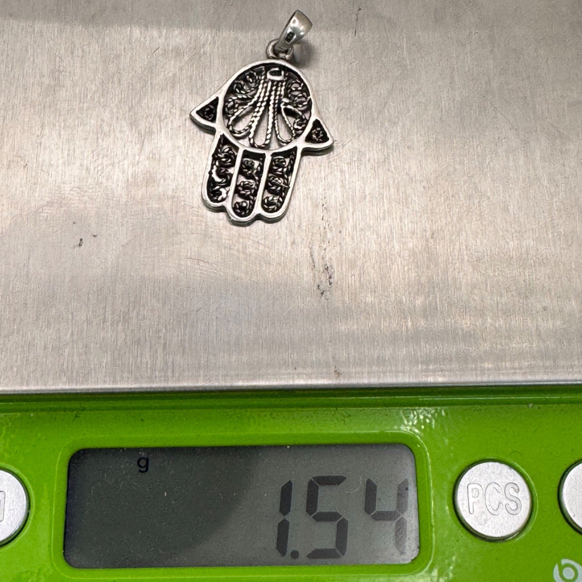 Powerful 925 Sterling Silver Hamsa Kabbalah Pendant Yemenite Filagree 1" Estate