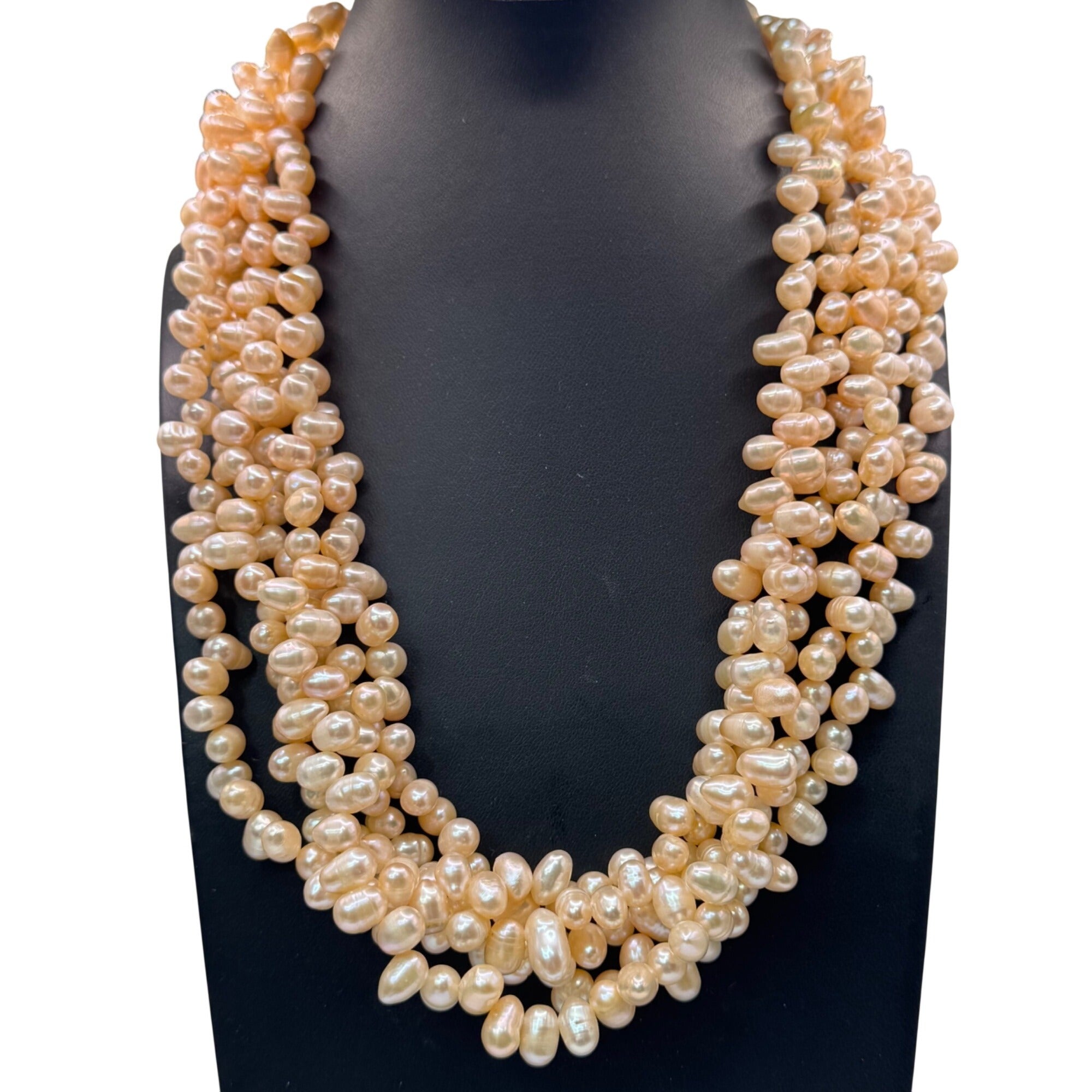 Multi-Strand Freshwater Pearl Necklace Champagne Color By Stauer 20" Statement