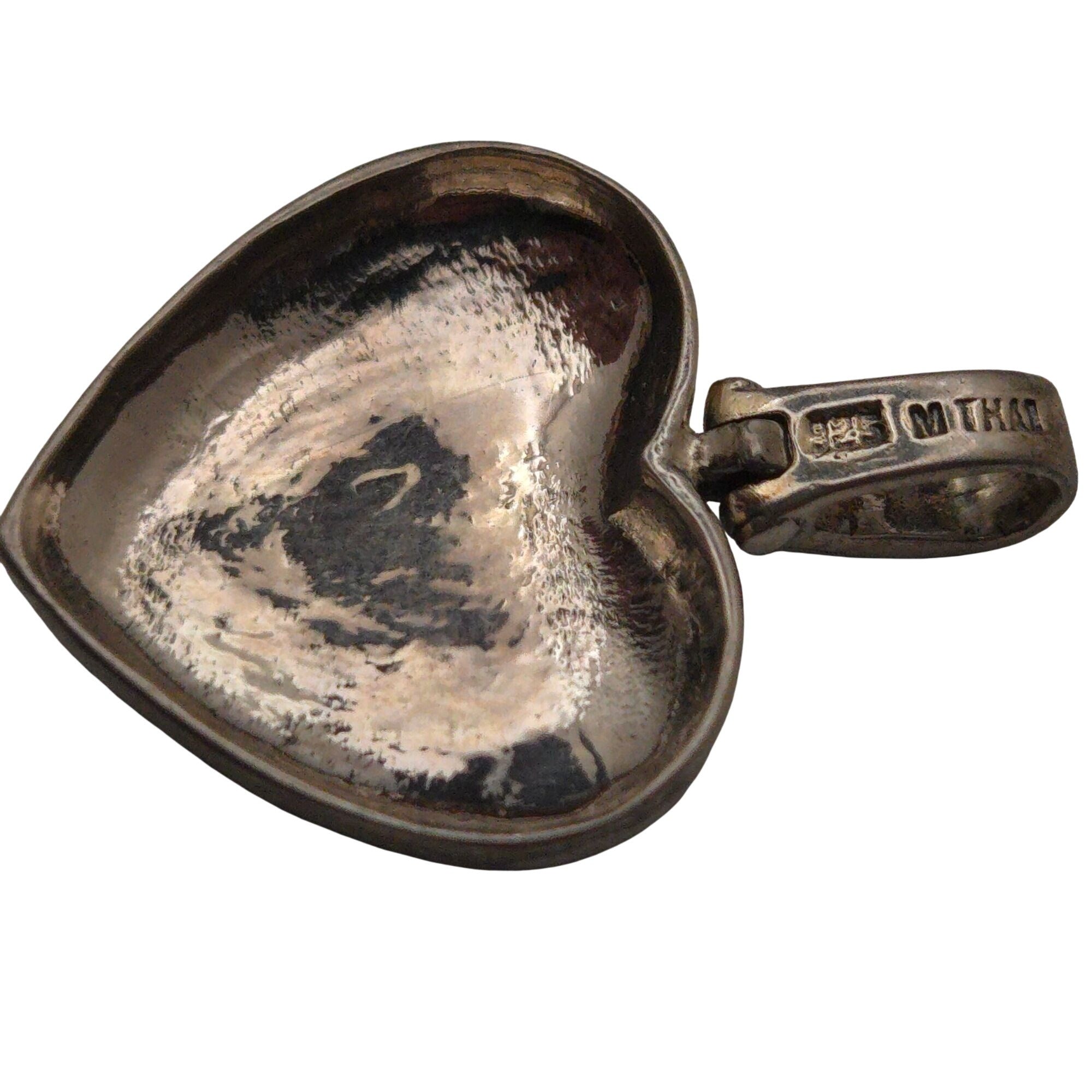 Vintage Sterling Silver 925 Heart Pendant Marcasite 1.5" Art Deco Victorian