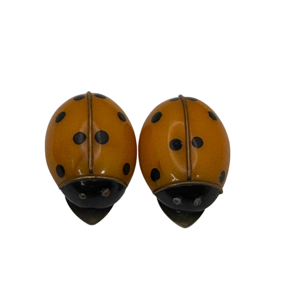 Bakelite Ladybug Shoe Clips Brooches RARE 1.5" Vtg Yellow Polka Dotted Orange