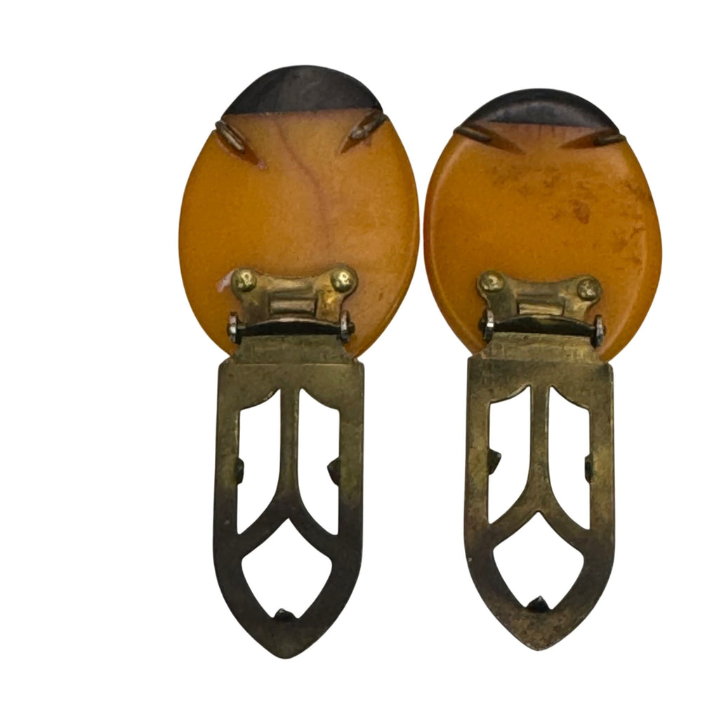 Bakelite Ladybug Shoe Clips Brooches RARE 1.5" Vtg Yellow Polka Dotted Orange