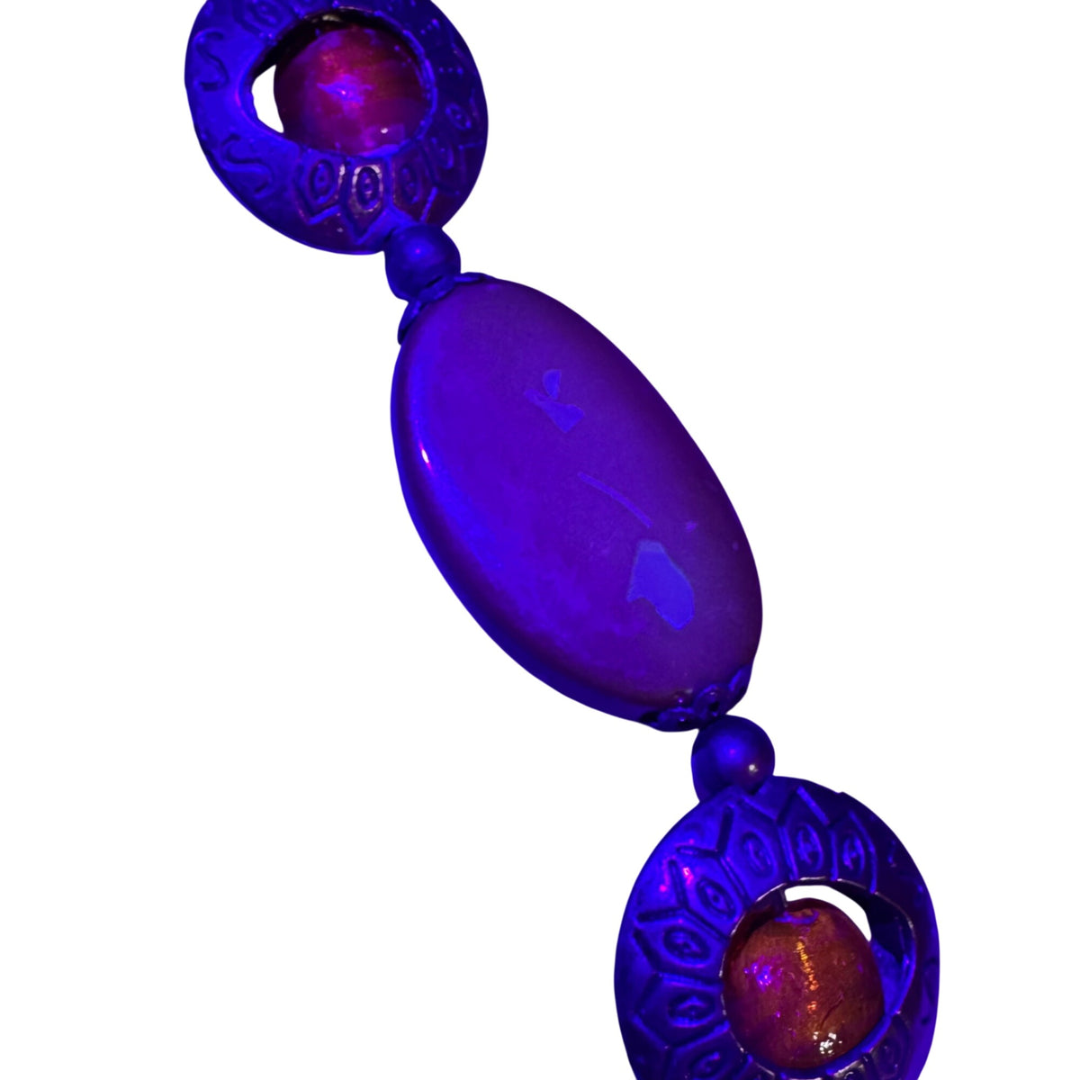 Enamel On Copper Statement Israel Artisan Necklace Glass Beads Amber Bronze Vtg