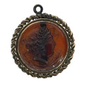 Antique Decorated Carnelian Orange Rope Trim Root Beer Cameo Watch Fob Pendant 1"